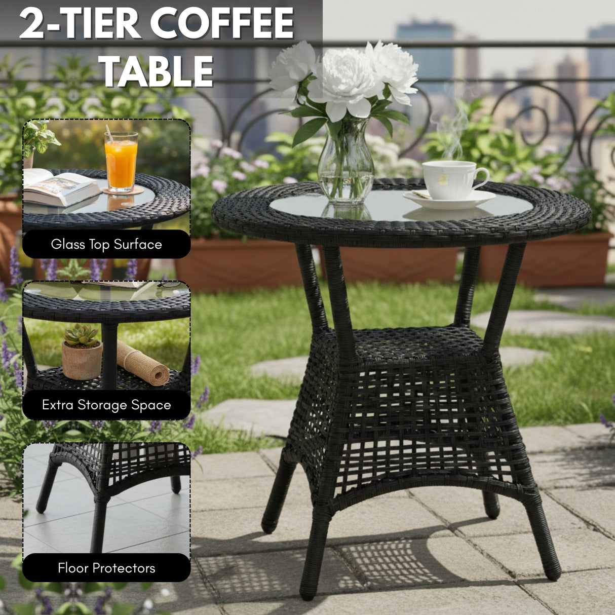 Outdoor Wicker 5-Piece Patio Set with Outdoor Umbrella