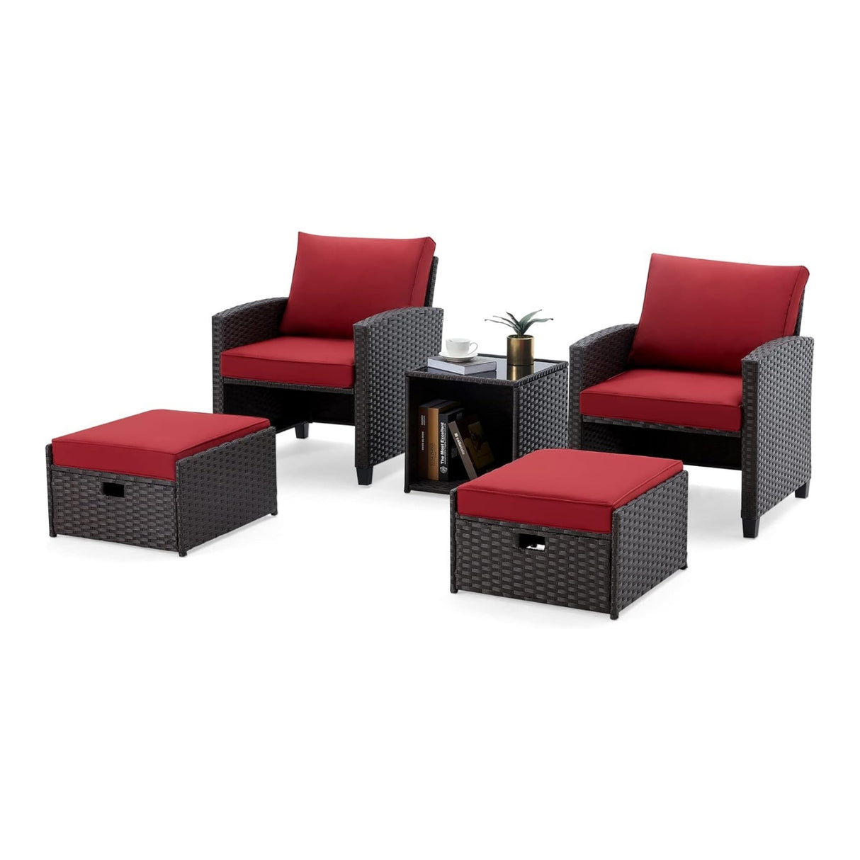 5 Piece Outdoor Patio Wicker Furniture Set