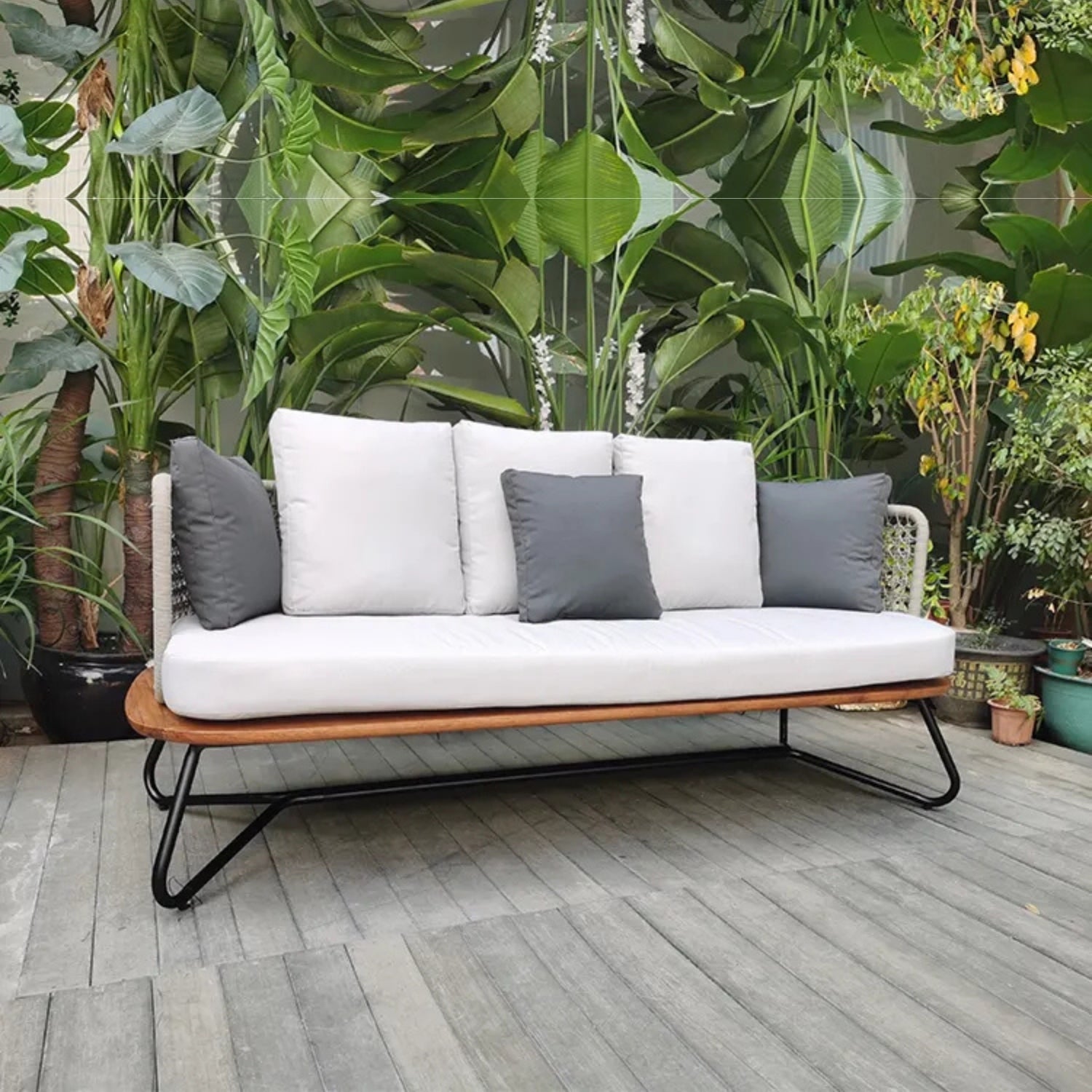 5-Seater Outdoor All-Weather Rope Sofa Set With Wooden Base