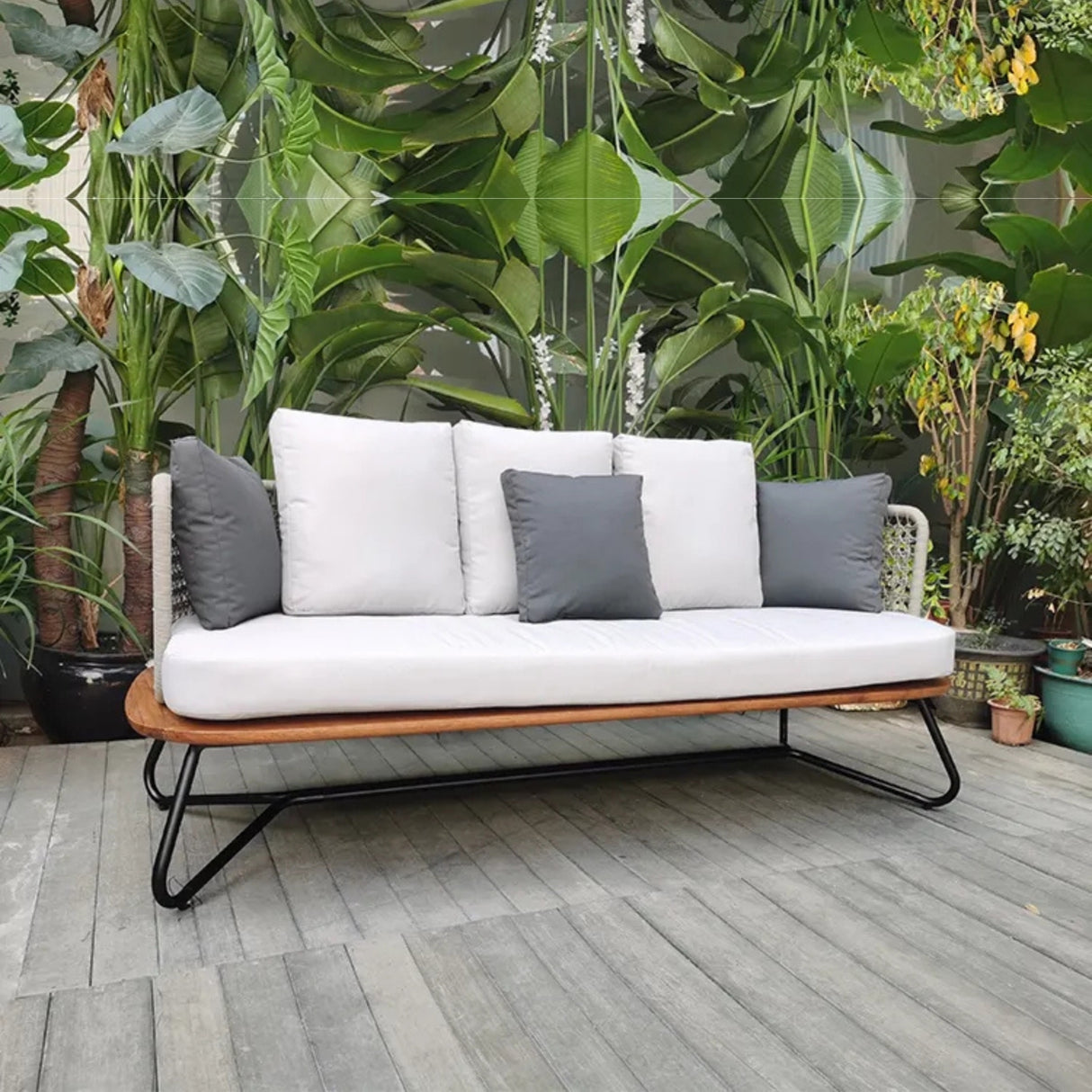 5-Seater Outdoor All-Weather Rope Sofa Set With Wooden Base