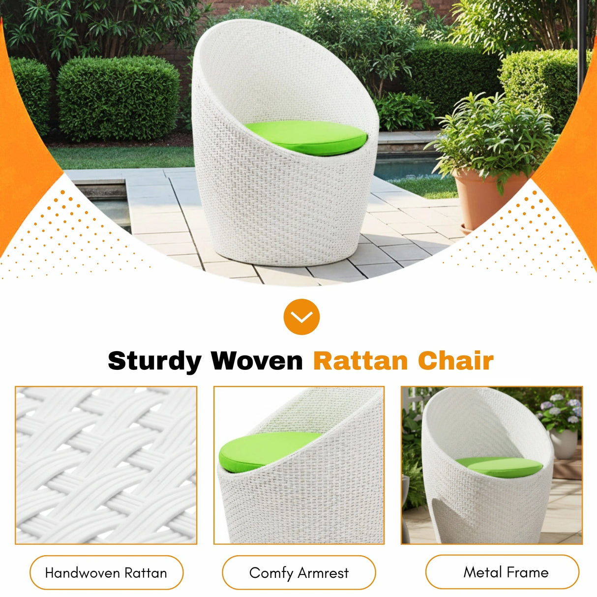 Outdoor Rattan Wicker 3-Piece Conversation Set