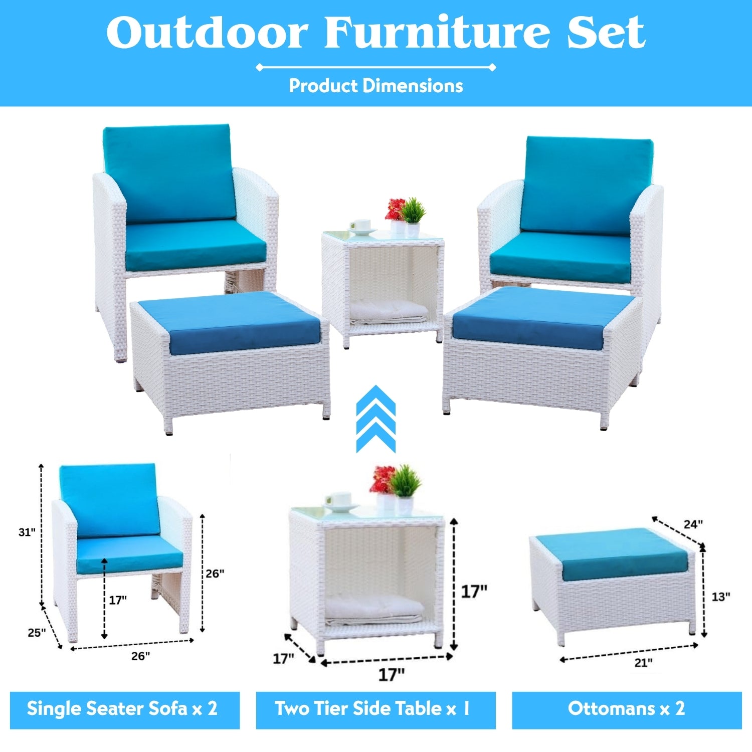 Outdoor 5 Piece Patio Wicker All Weather Sectional Furniture Set