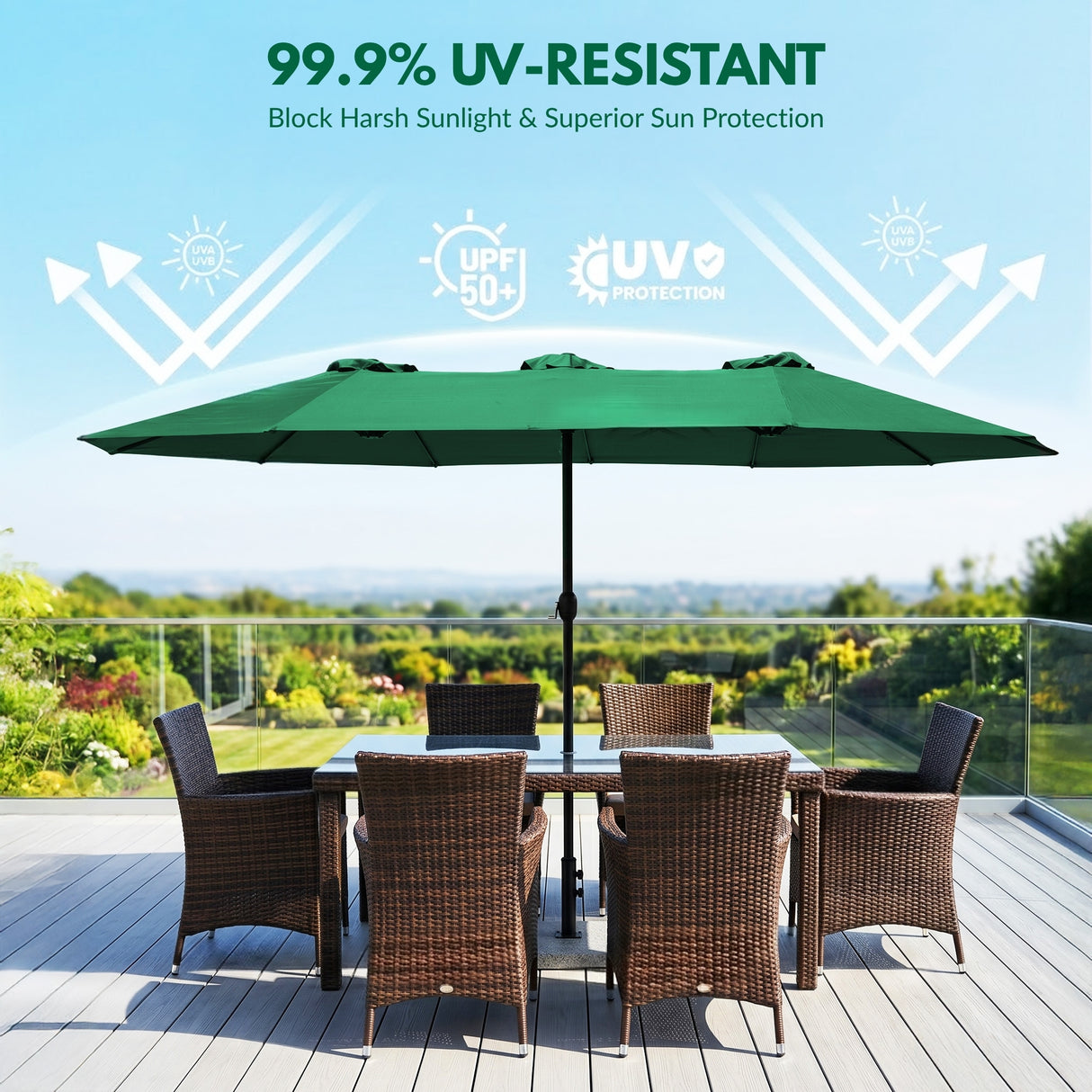 15FT Double-Sided Outdoor Patio Umbrella with Granite Base (Green)
