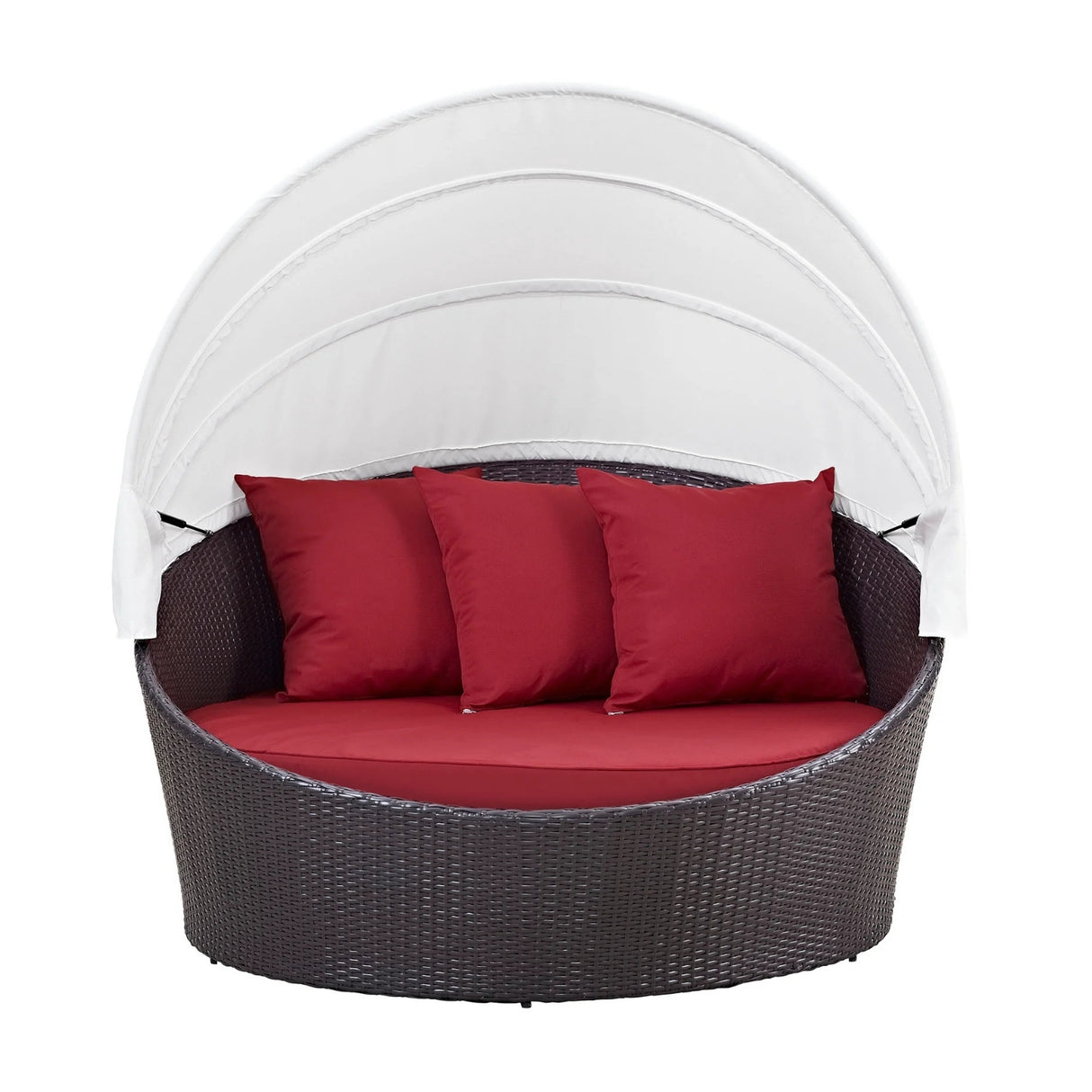 Outdoor Rattan Wicker Patio Daybed with Retractable Canopy