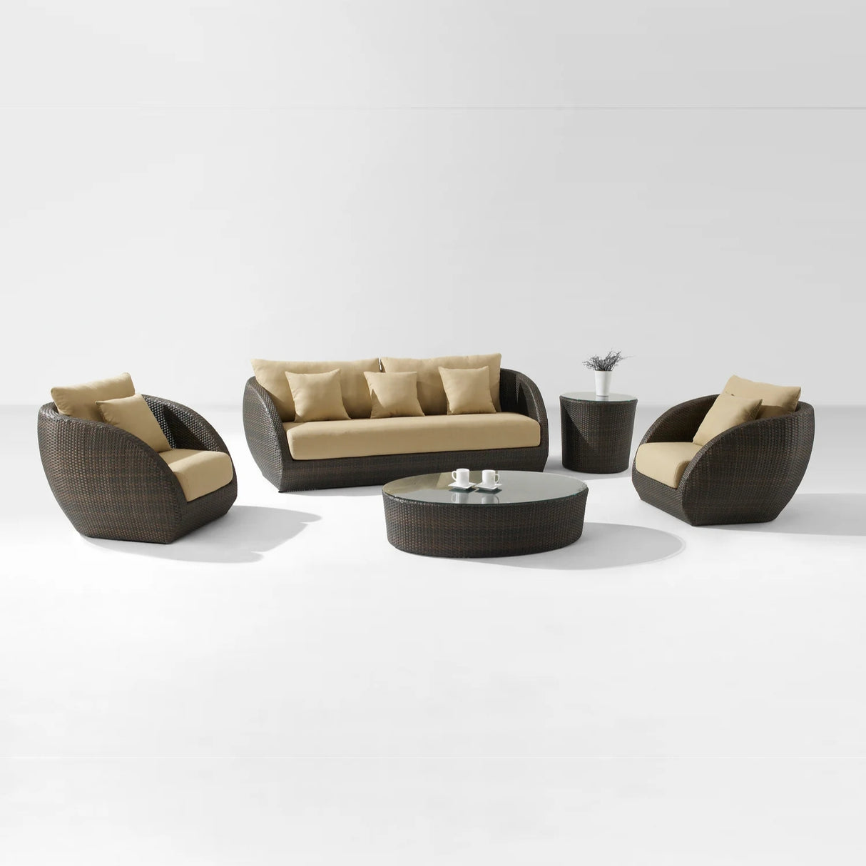 5-Piece Outdoor Wicker Sofa Set With Glass Top Tables