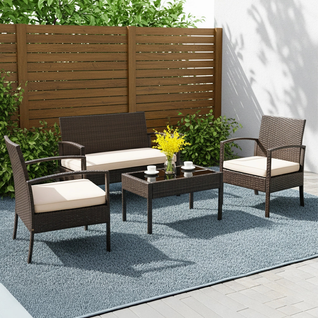 4 Pieces Patio Furniture Set, Outdoor Sectional Sofa