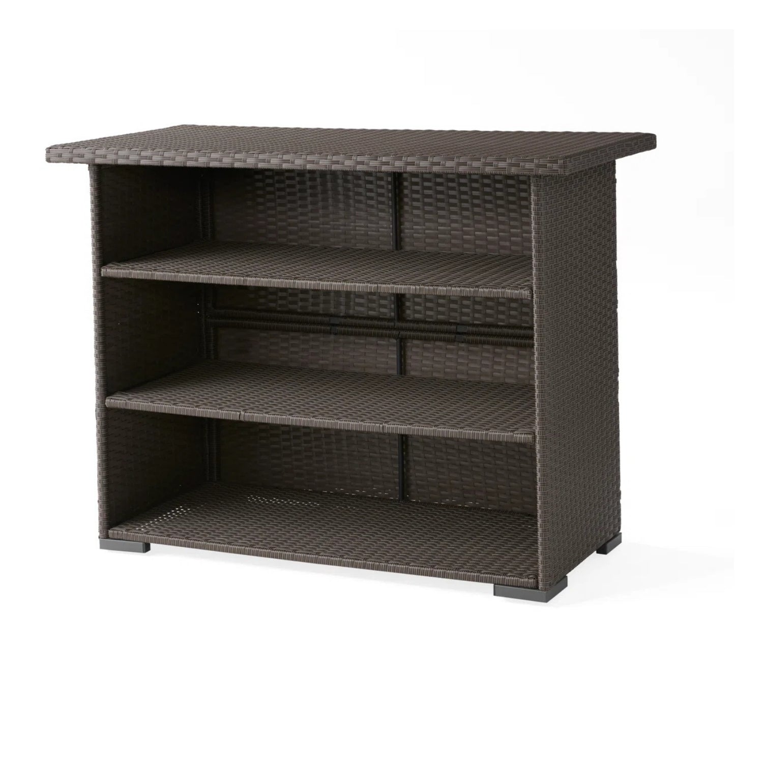 Outdoor Rattan Wicker Bar Table With Storage Selves