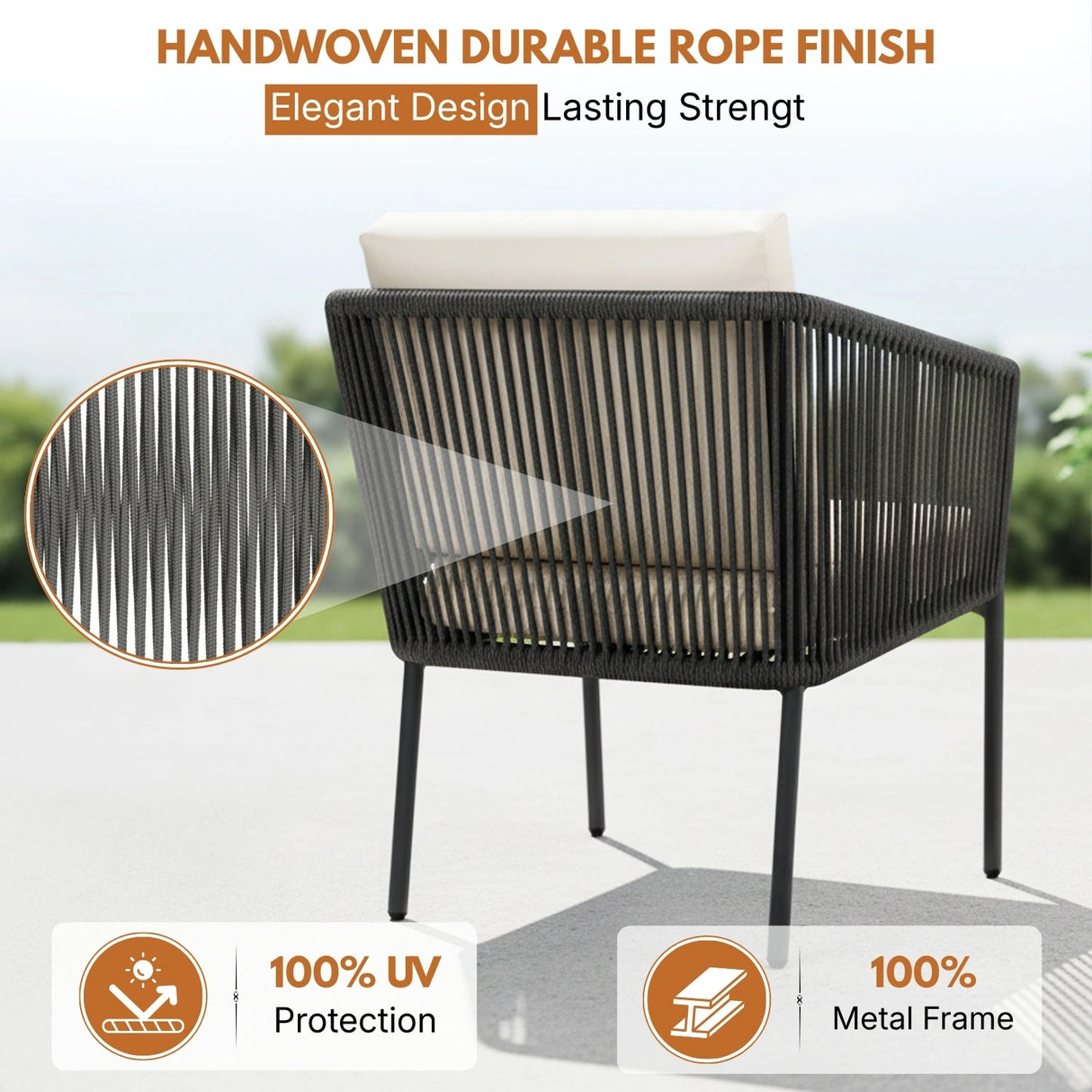 Outdoor 4 Seater Rope Conversation Sofa Set (Grey & Off-White)