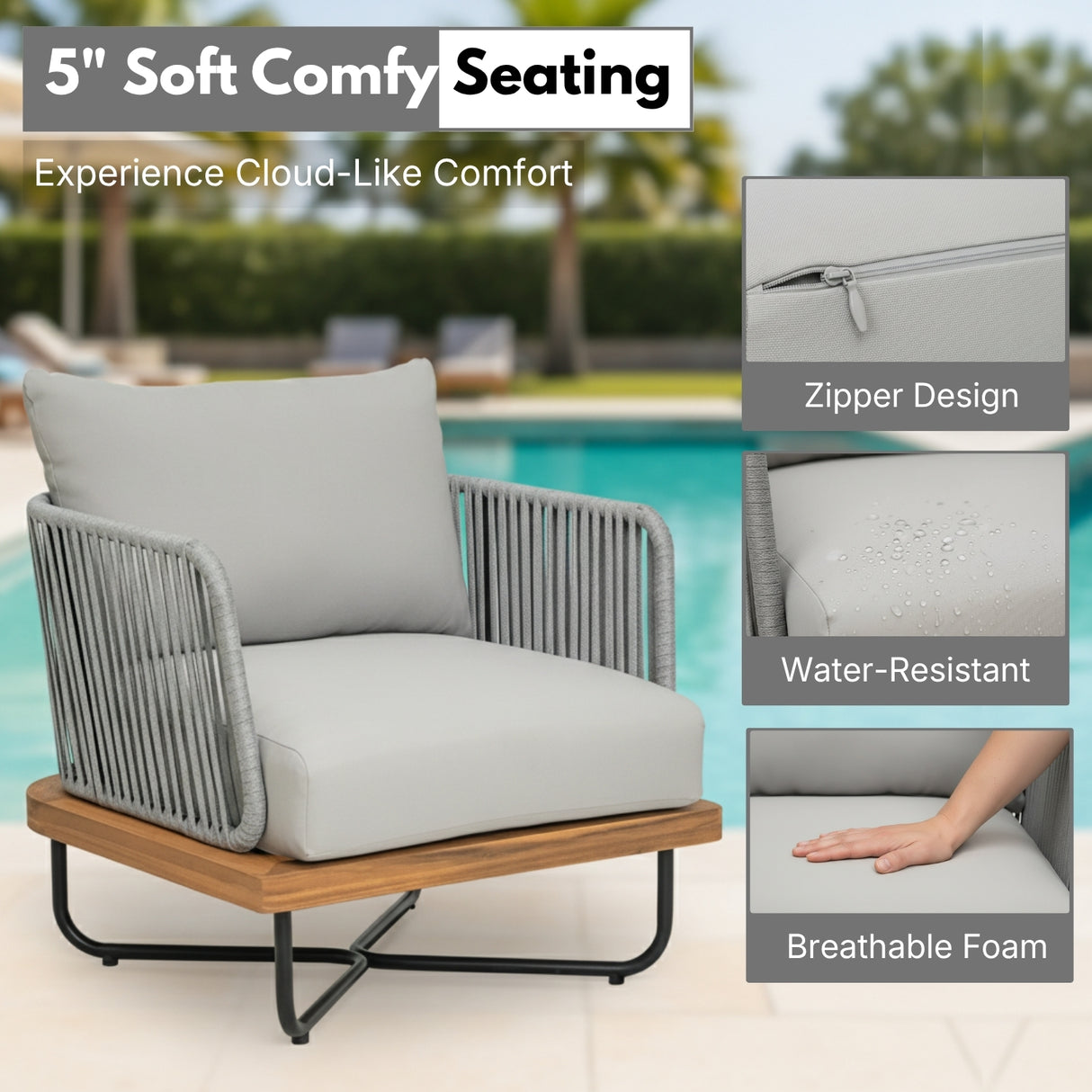 Premium All-Weather Outdoor Rope Sofa Chairs Set (Grey)