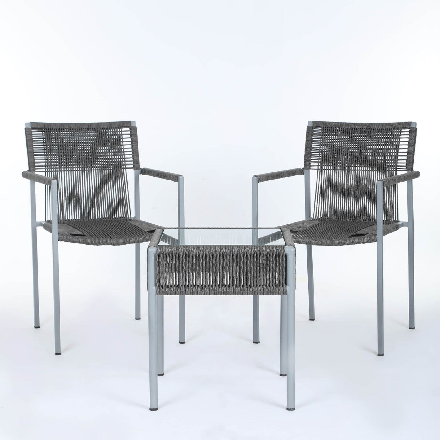 Outdoor Rope 3-Piece Patio Set (Grey)