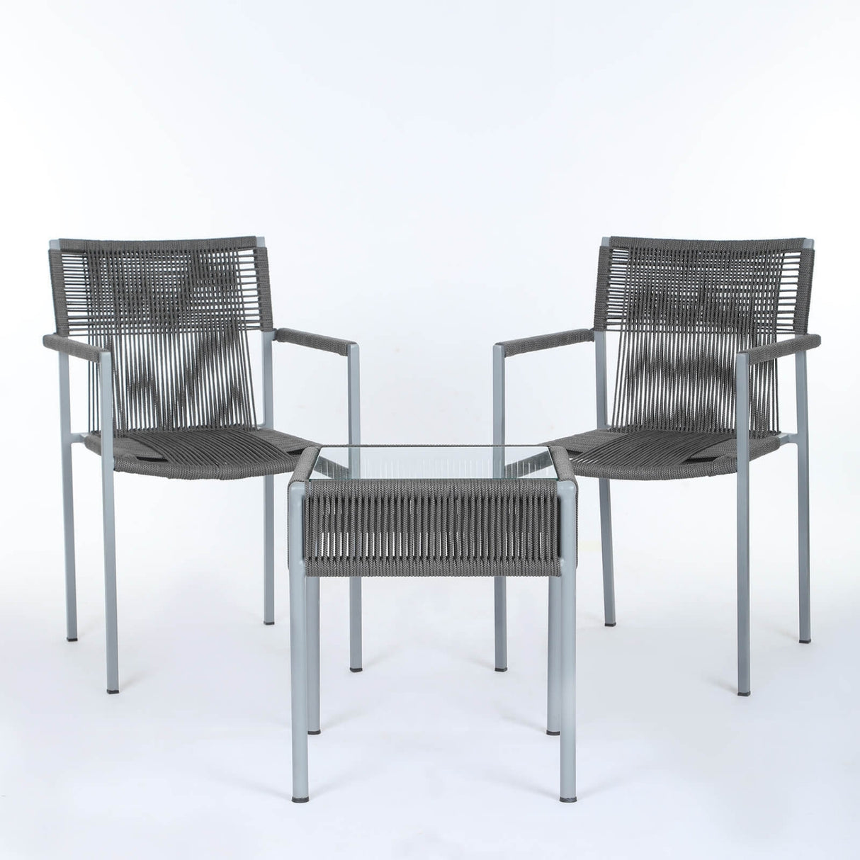 Outdoor Rope 3-Piece Patio Set (Grey)