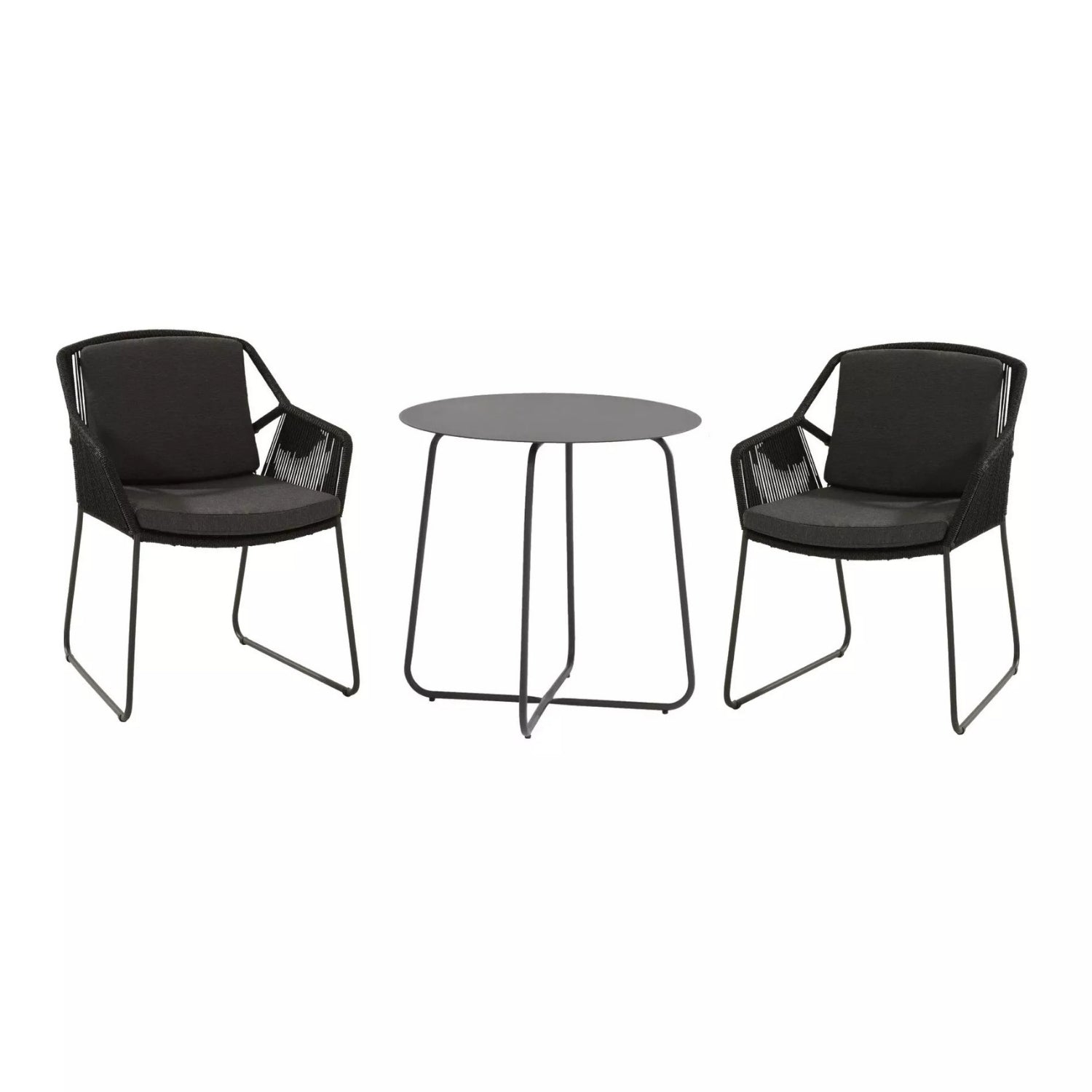 3 Piece Garden Outdoor Black Rope Patio Set