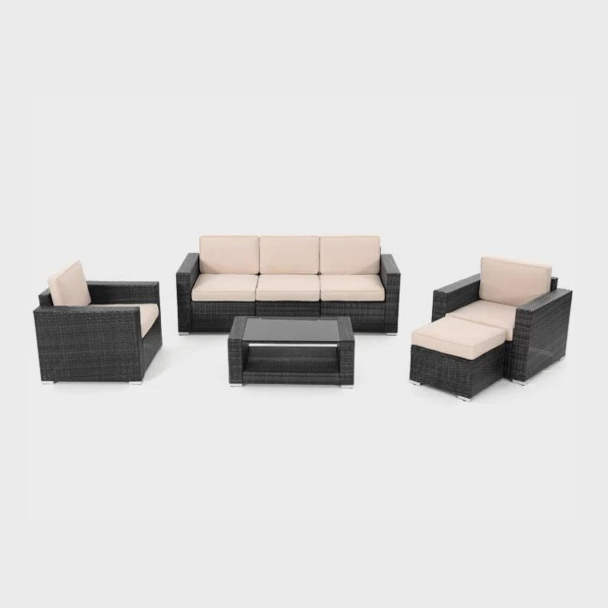 Outdoor 5 Piece HDPE Wicker Conversation Sofa Set