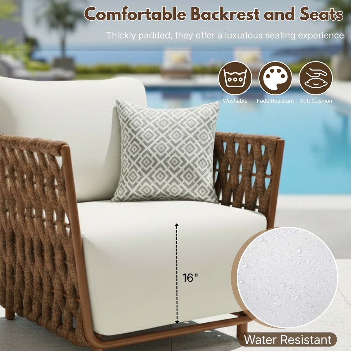 Outdoor Rope 3-Piece Patio Sofa Set (Brown & Off-White)