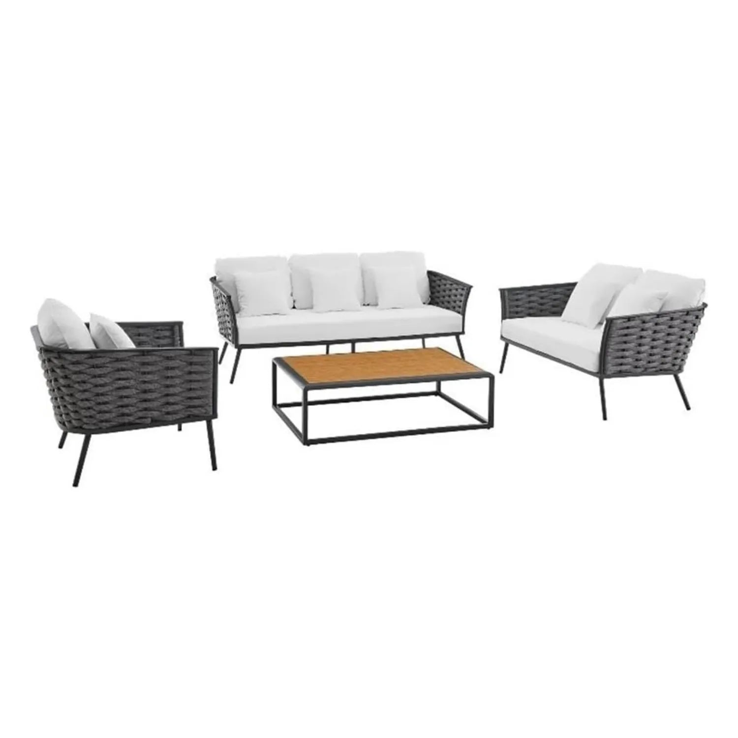 4 Piece Outdoor Rope Sofa Set with Wooden Top Table
