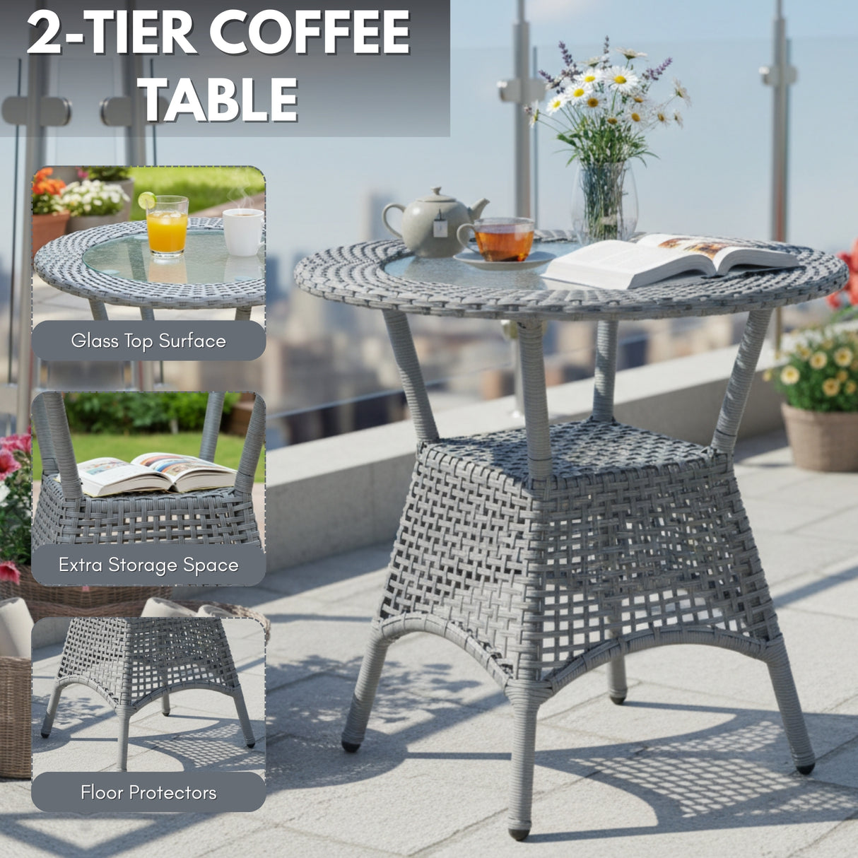 Outdoor Wicker 5-Piece Patio Set with Outdoor Umbrella