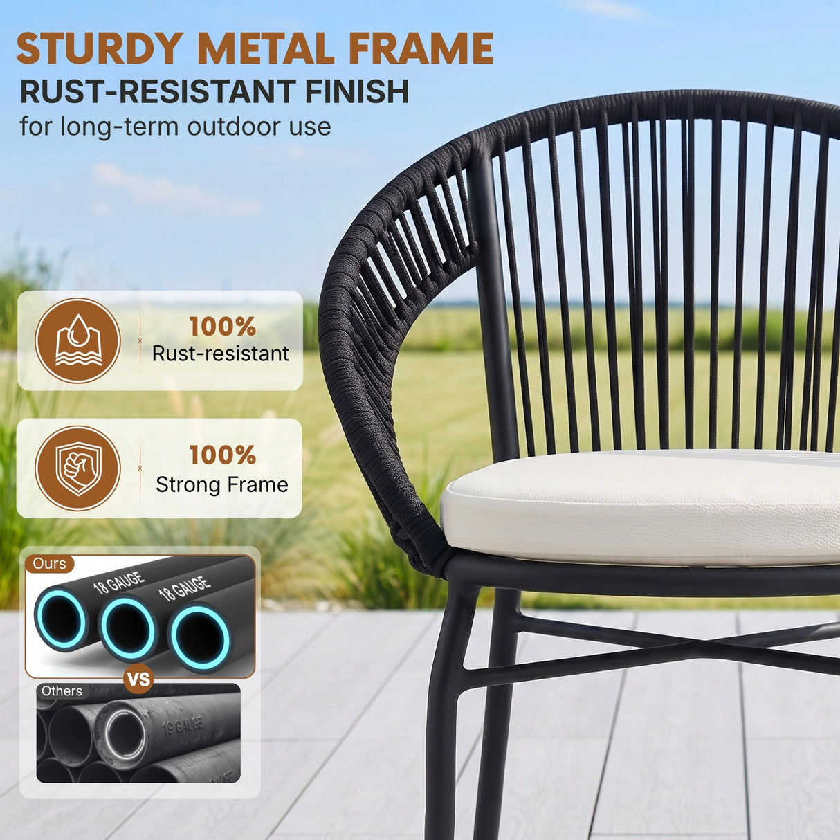 Outdoor Rope 3 Piece Patio Bistro Set (Black & Off-White)