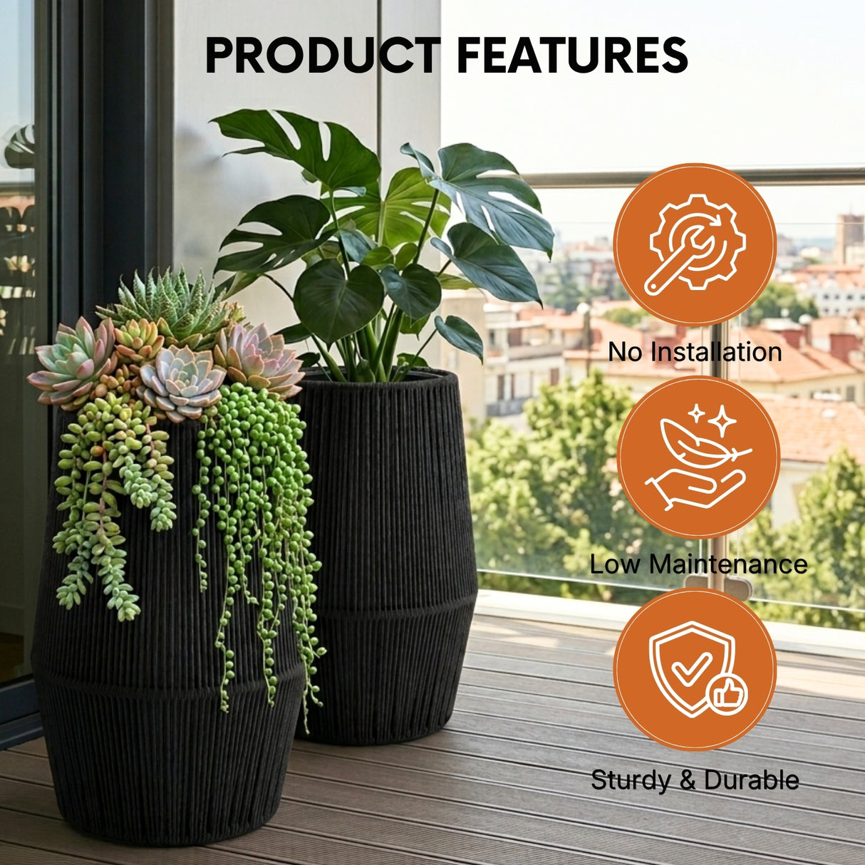 Outdoor Rope Planter Set of 2 (Black)