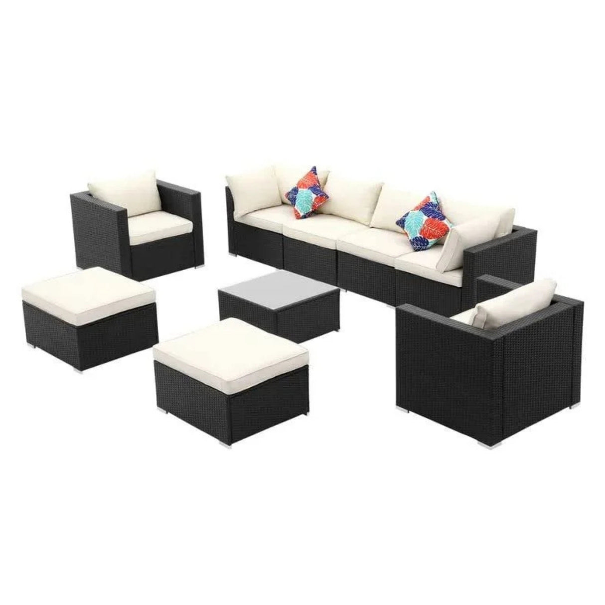 6-Piece Outdoor Conversation Set (Black & Off-White)