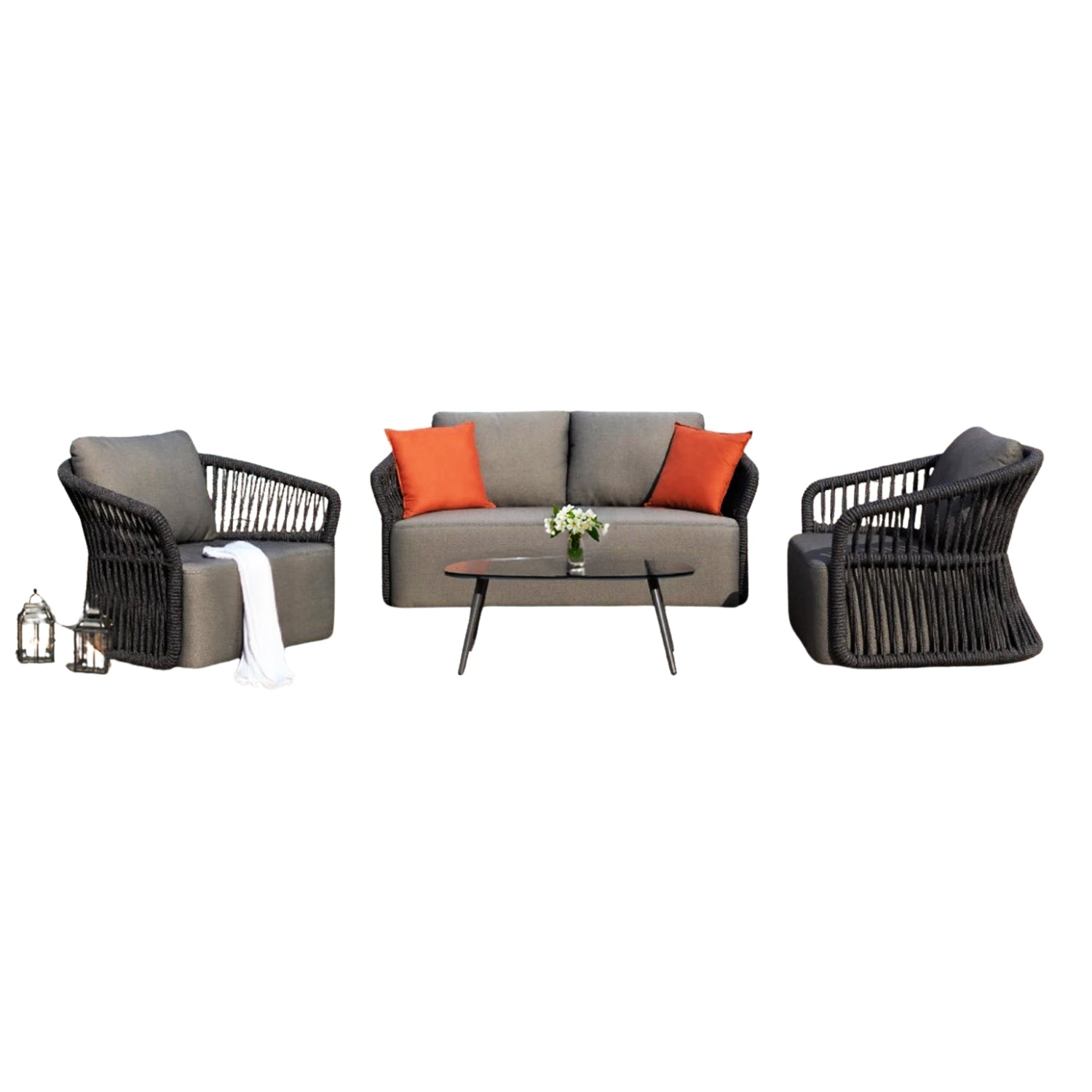 4-Piece Outdoor Braid & Rope Sofa Set (Grey)