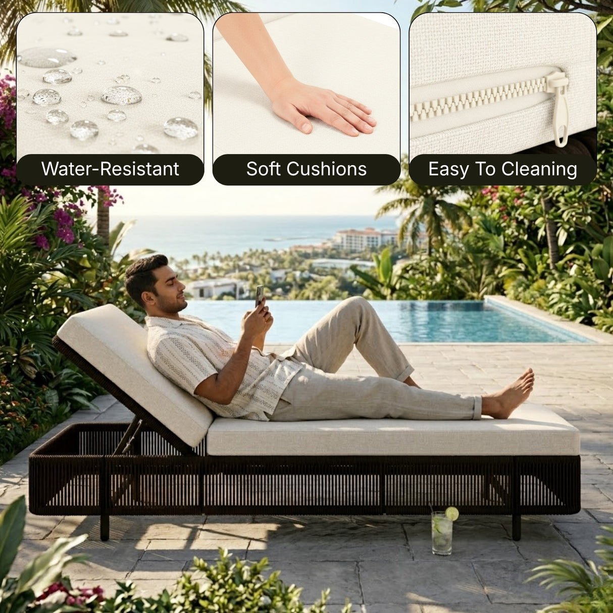 Outdoor Rope Lounger Set of 2 (Brown & White)