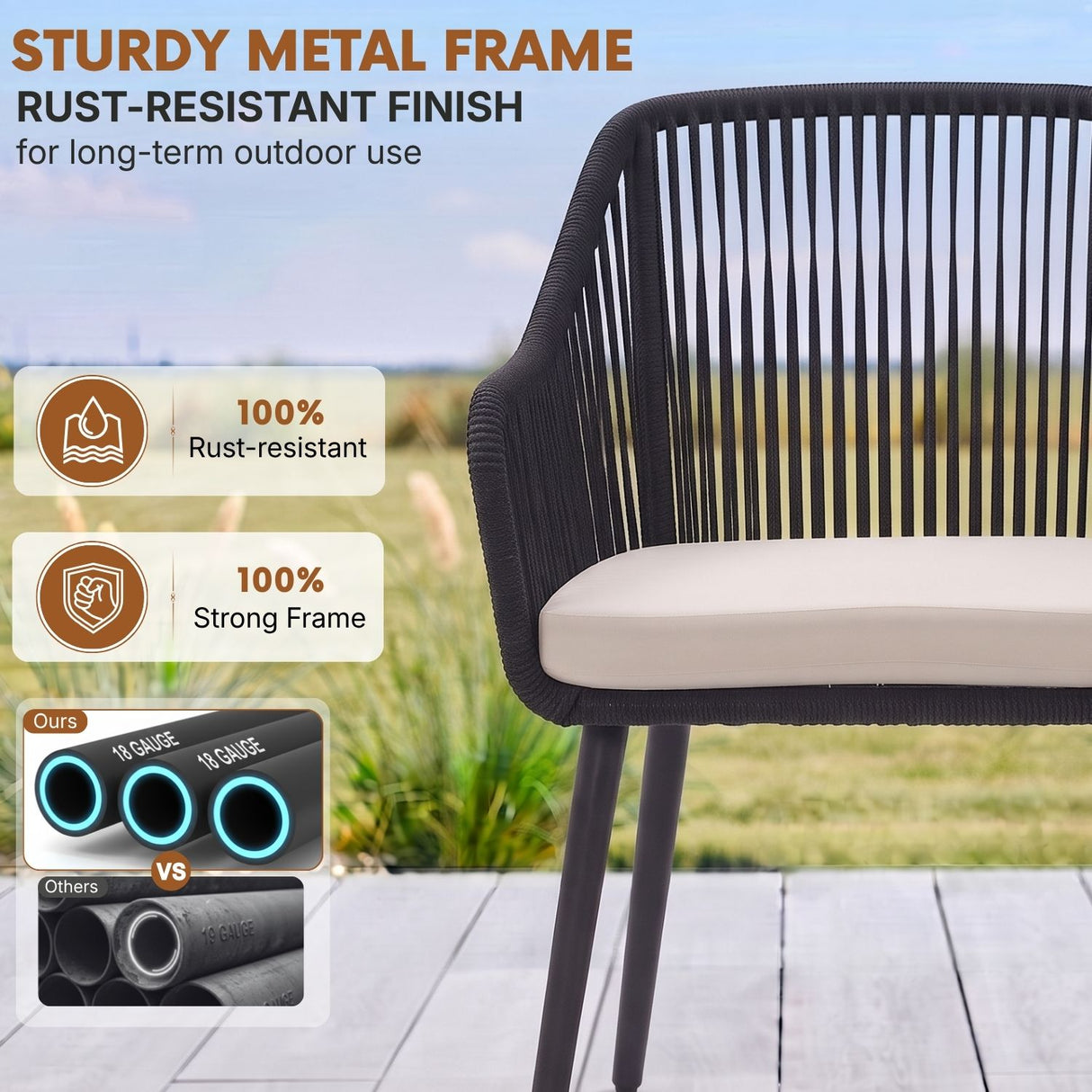 2-Piece Outdoor Rope Patio Dining Chairs