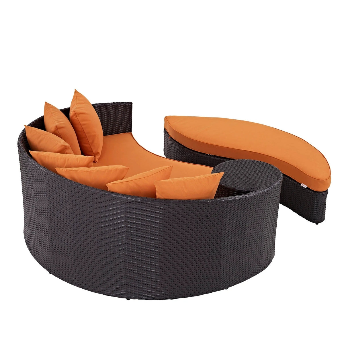 Outdoor Rattan Wicker Daybed (Dark Brown & Orange)