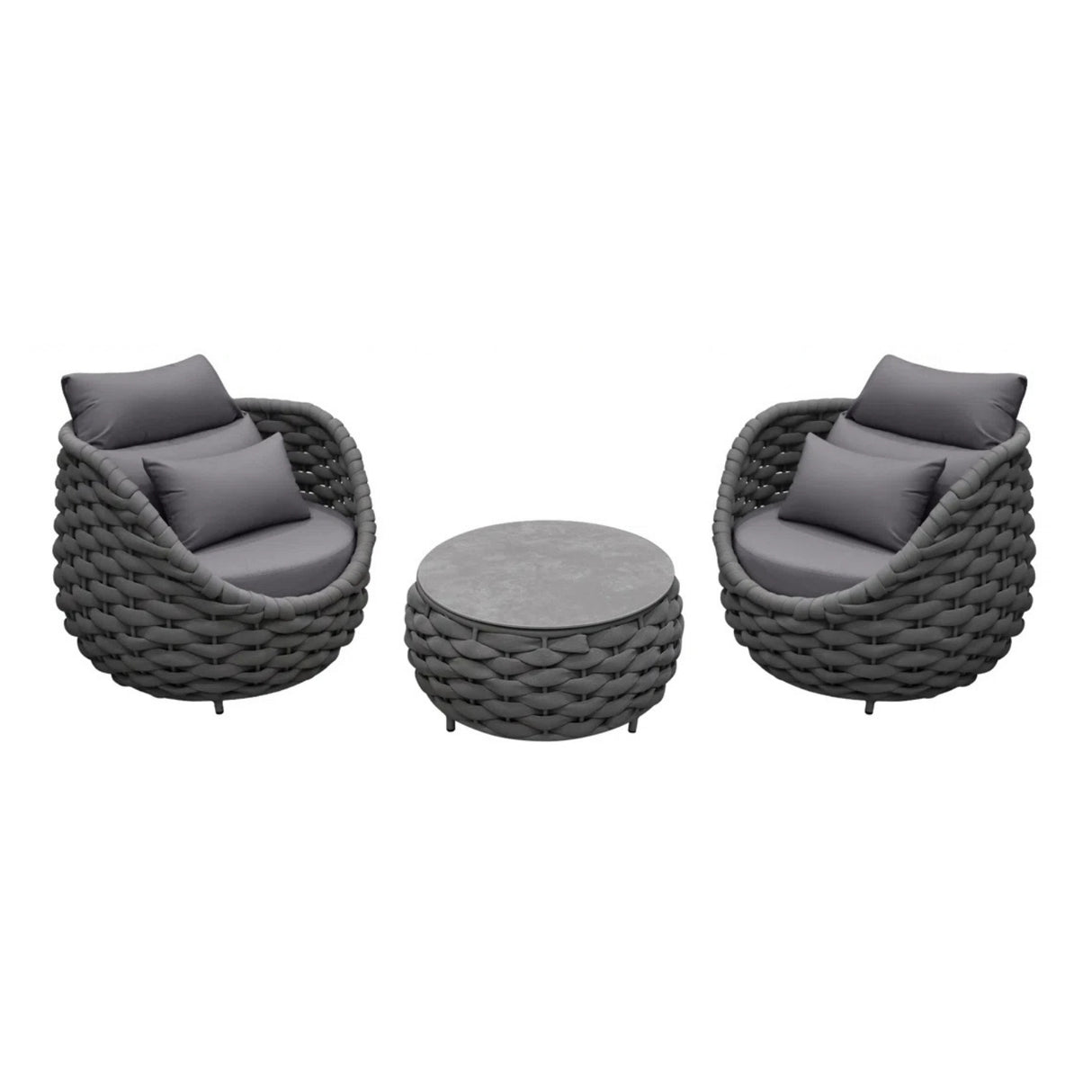 Bird’s Nest Shape 3-Piece Hand-Woven Rope Patio Set