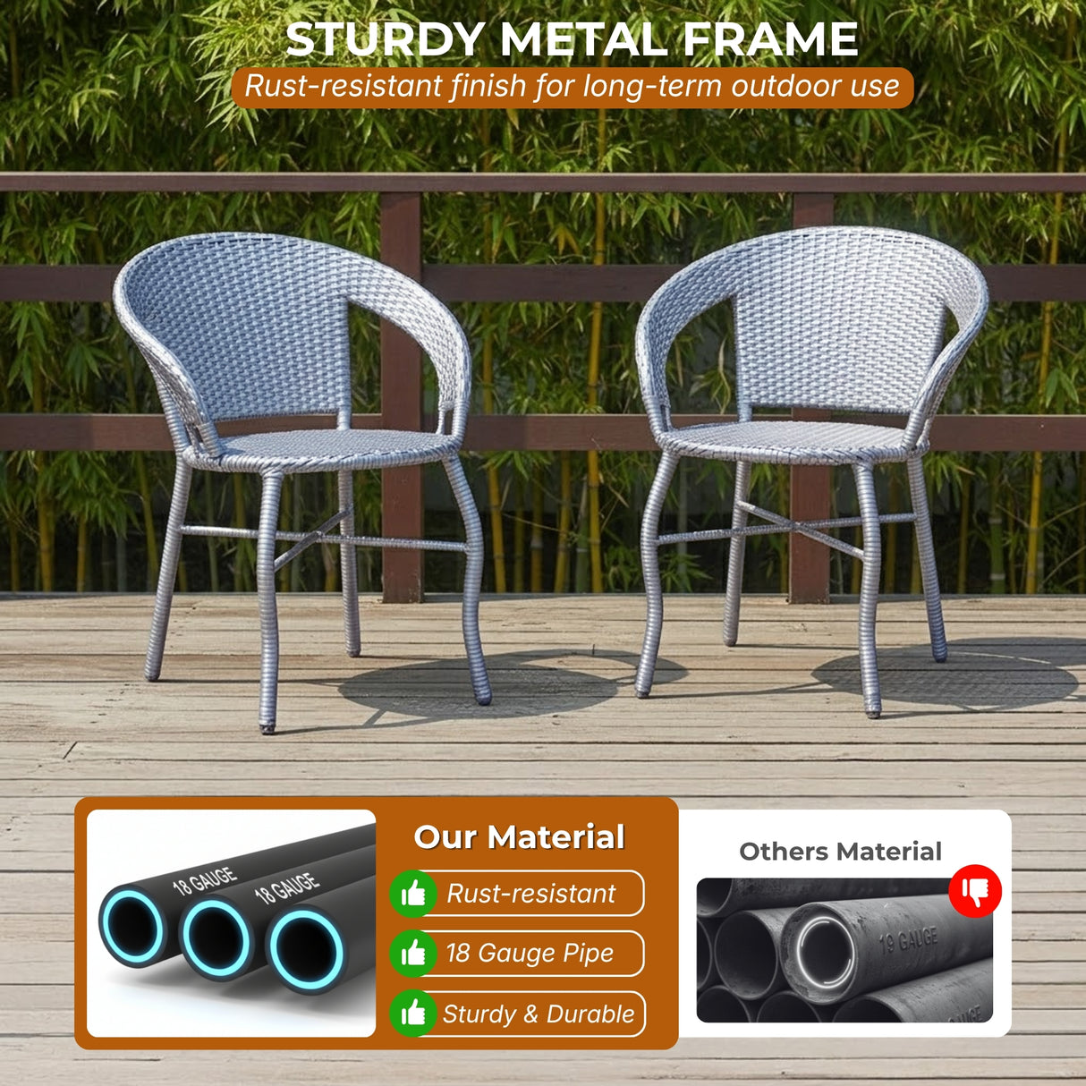 Outdoor Wicker 3 Piece Patio Bistro Set (Silver Grey)