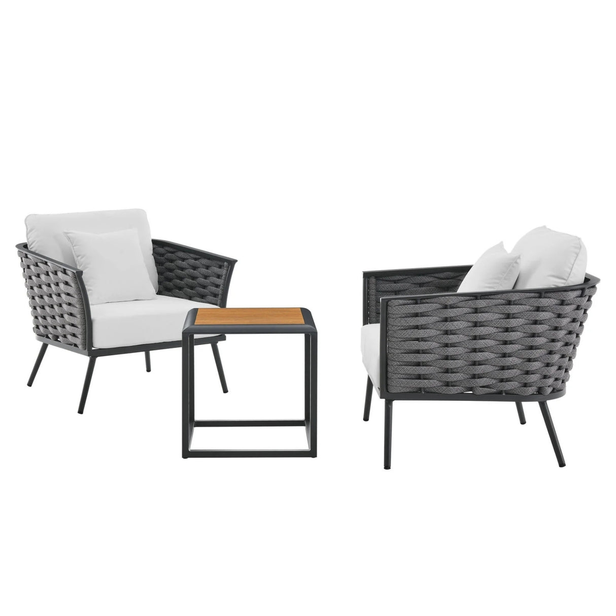 Outdoor Rope 3-Piece Patio Set With Wooden Top Table