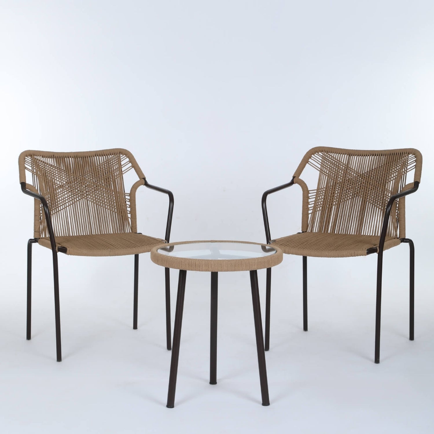 3-Piece Outdoor Beige Rope Patio Set