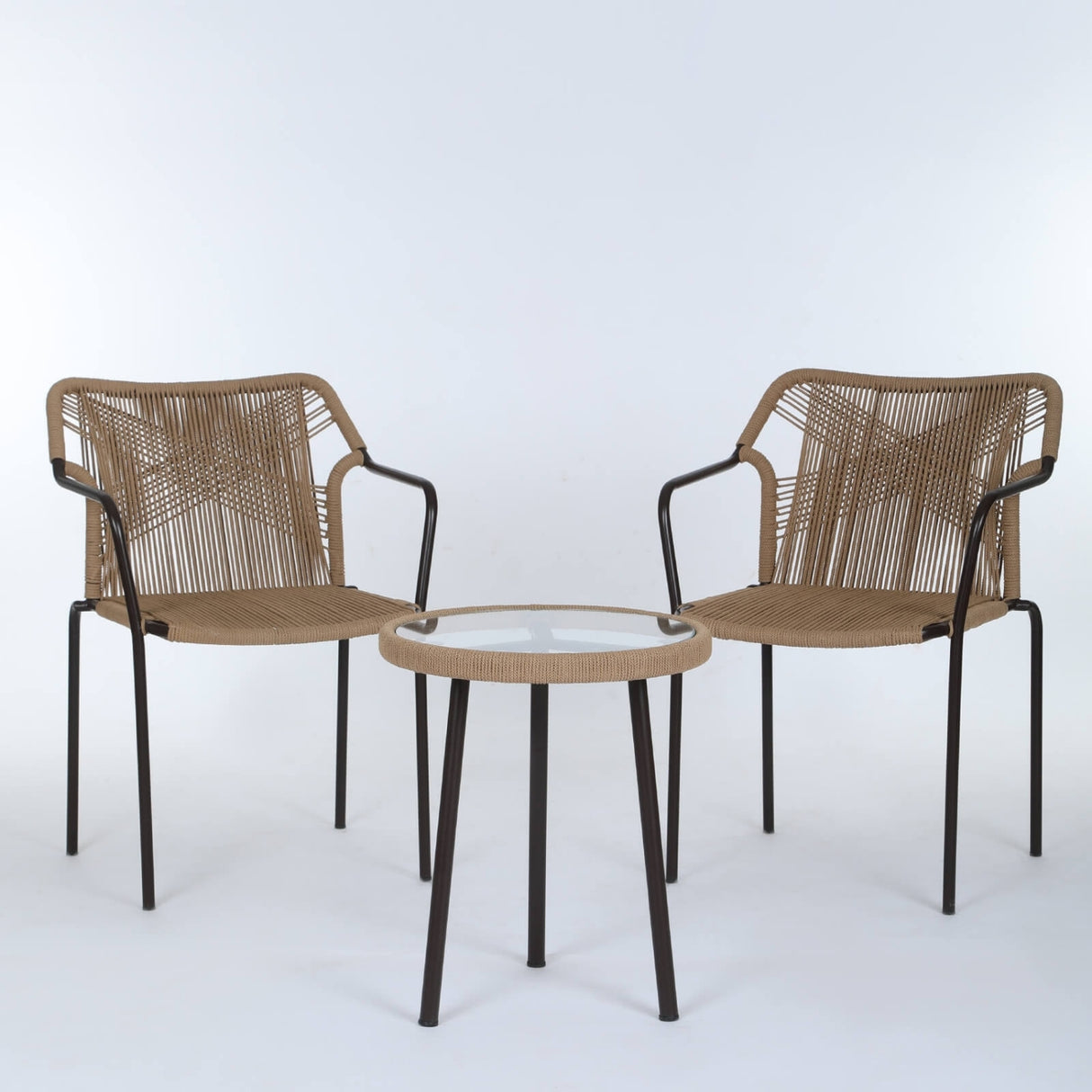 3-Piece Outdoor Beige Rope Patio Set