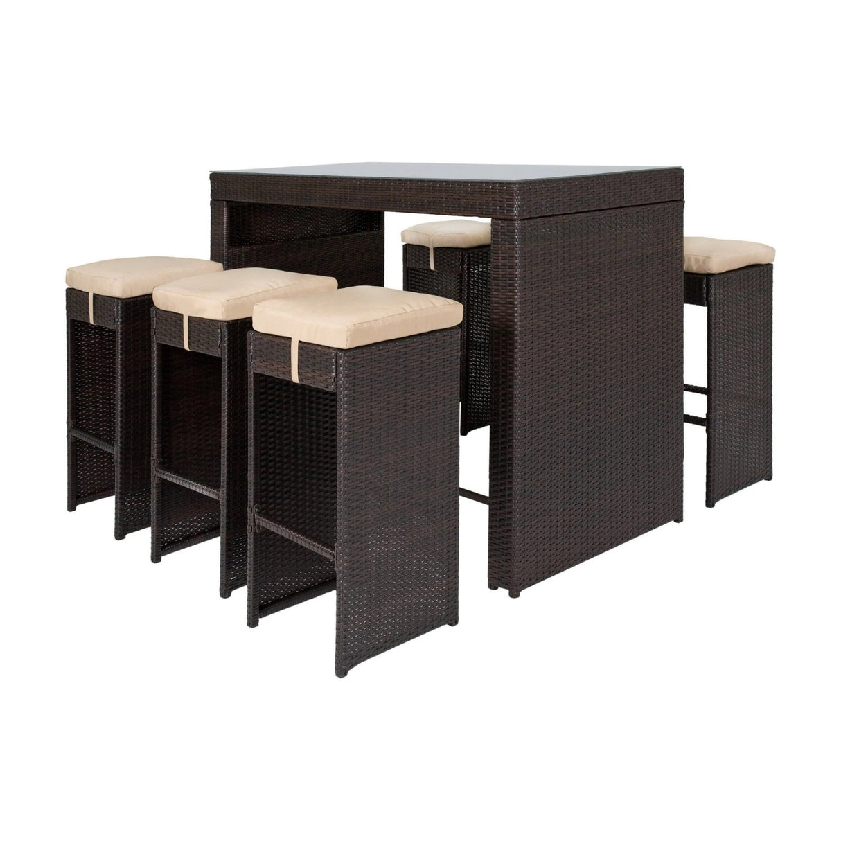 7-Piece Outdoor Rattan Wicker Bar Set with Glass Top Table