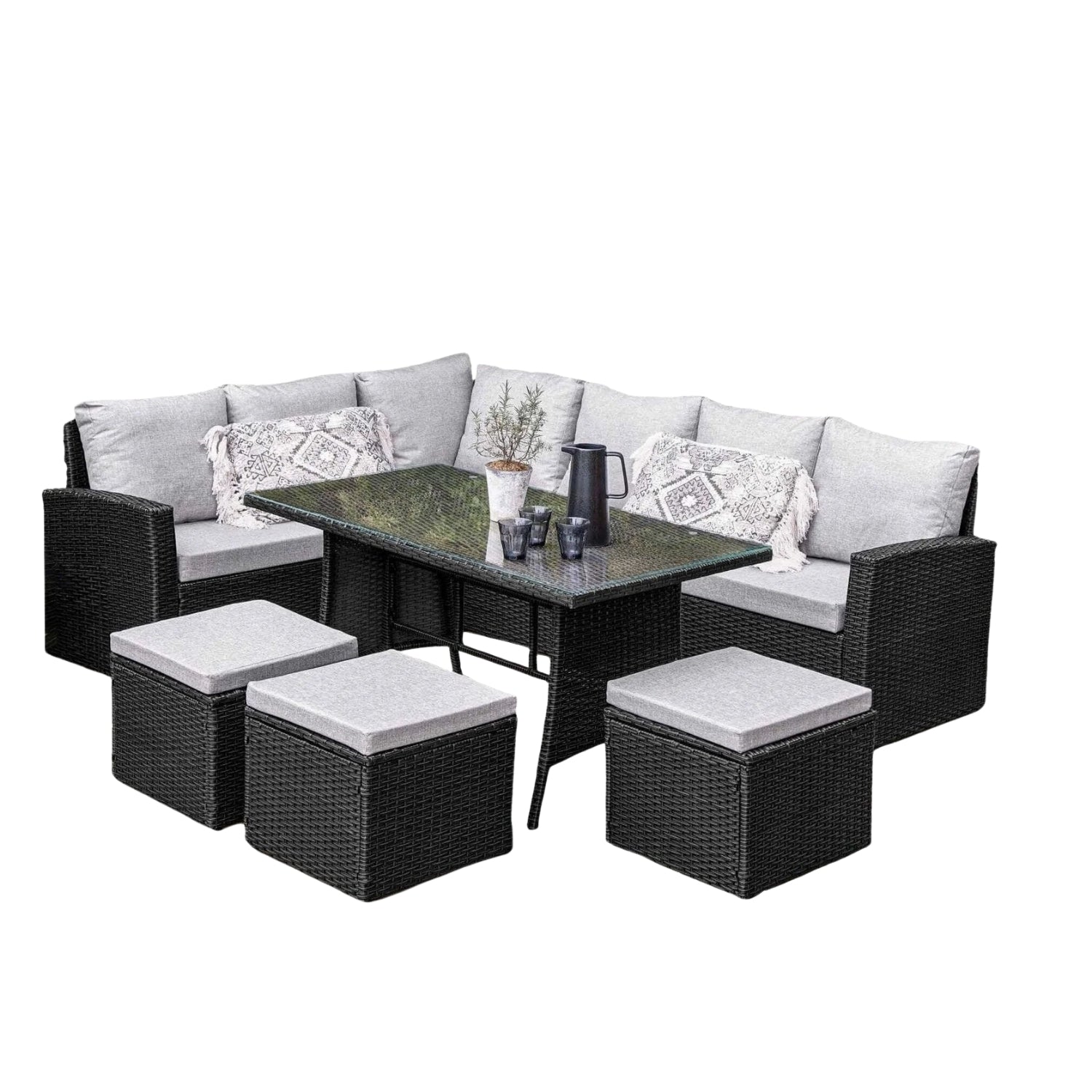 6-Piece All-Weather Wicker Patio Furniture Set (Black/Grey)