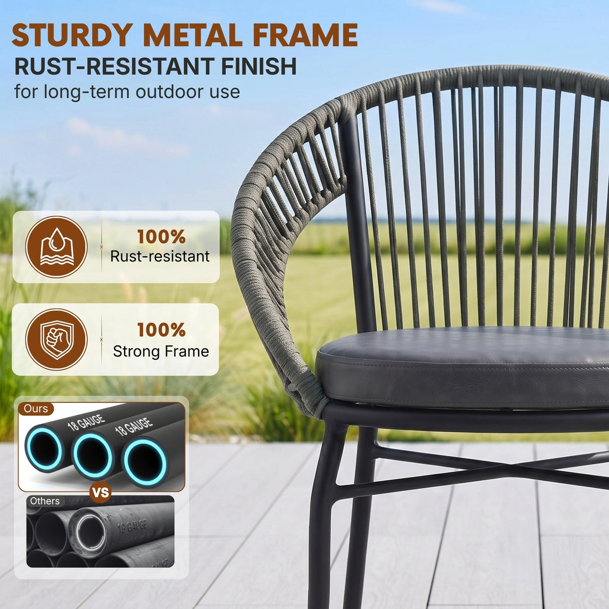 Outdoor Rope 3 Piece Patio Bistro Set (Grey & Dark Grey)