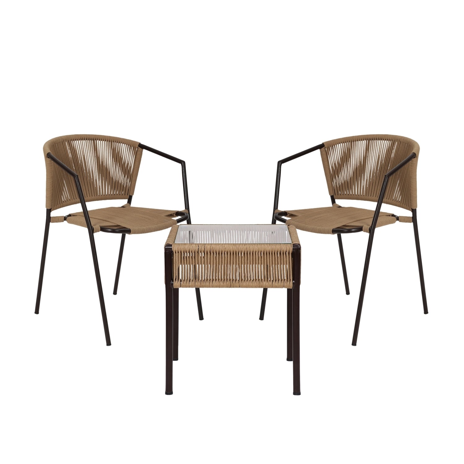 Outdoor Rope 3-Piece Patio Chairs Set (Beige)