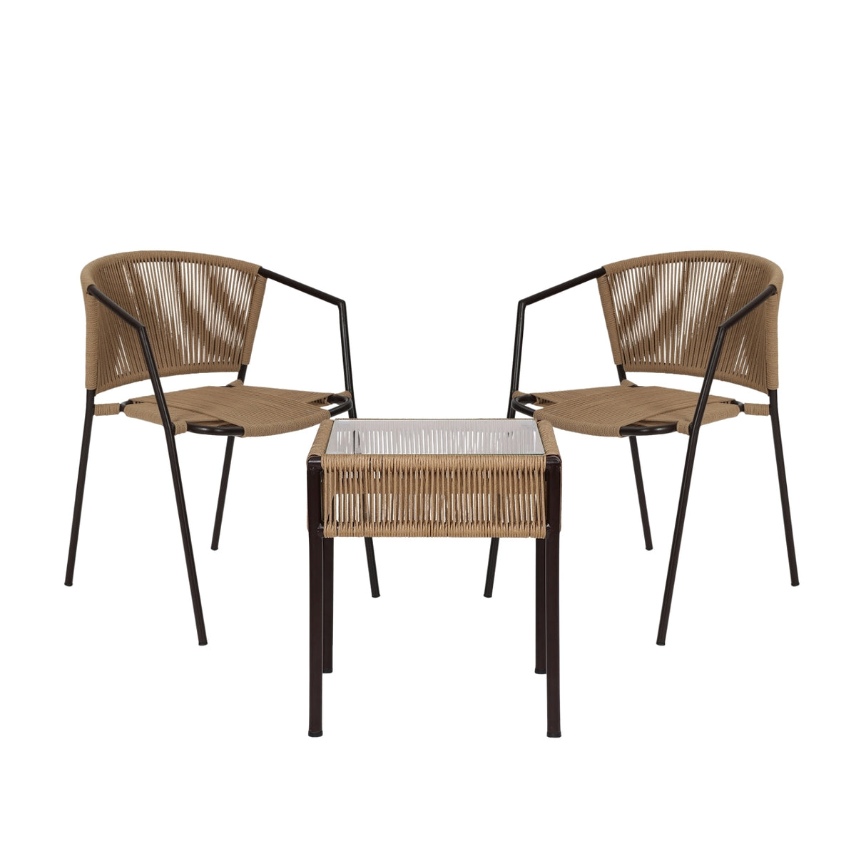 Outdoor Rope 3-Piece Patio Chairs Set (Beige)