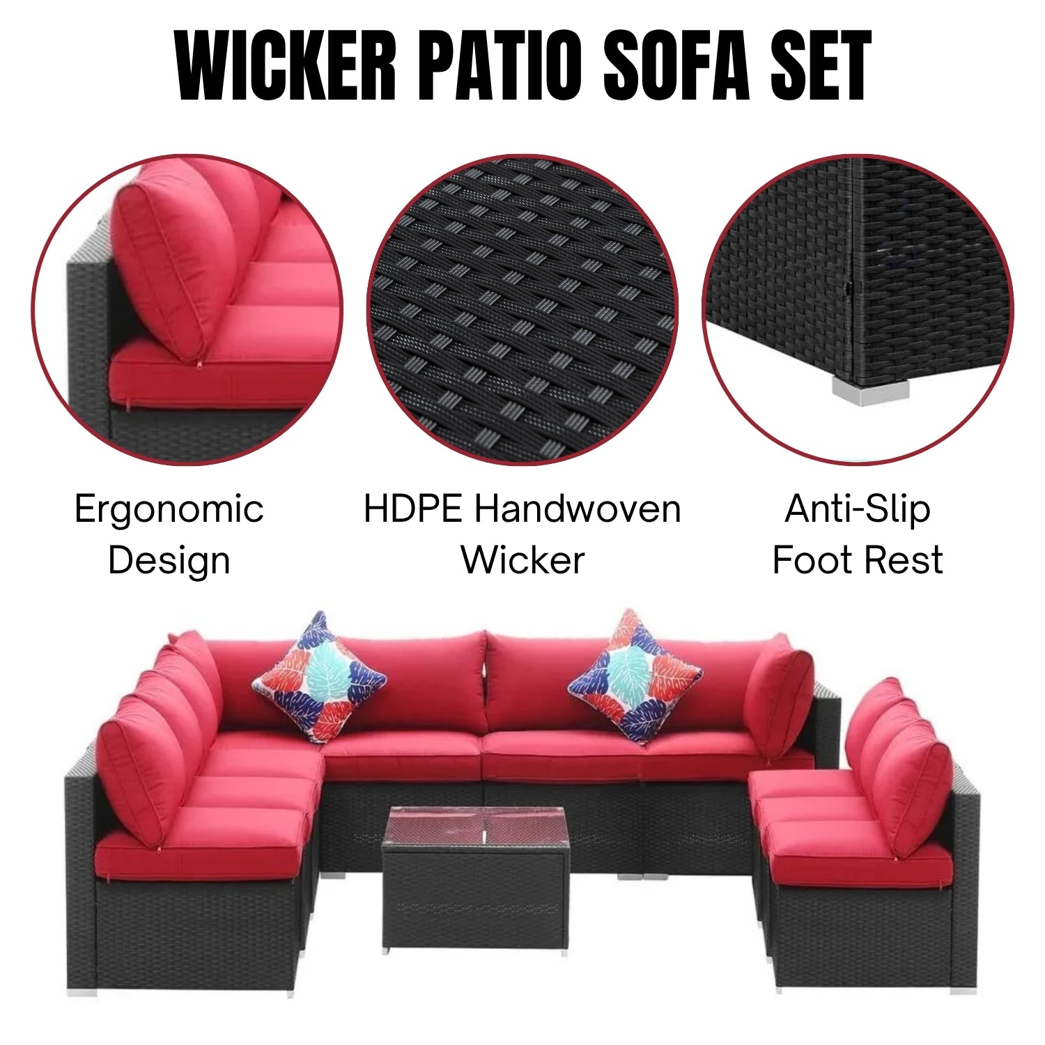 Outdoor Garden Conversation Sofa Set (Black/Red)