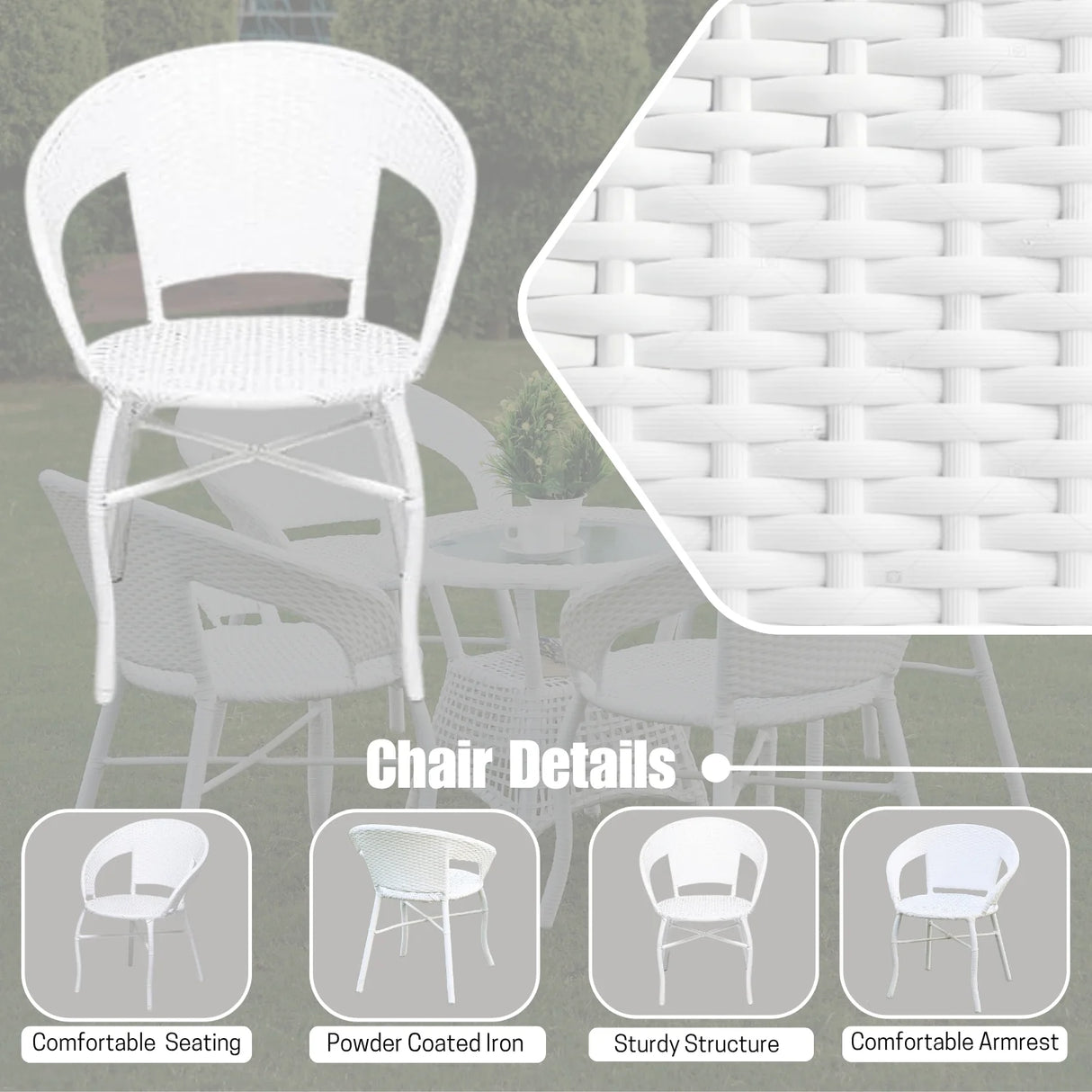5-Piece Outdoor Rattan Wicker Patio Bistro Set