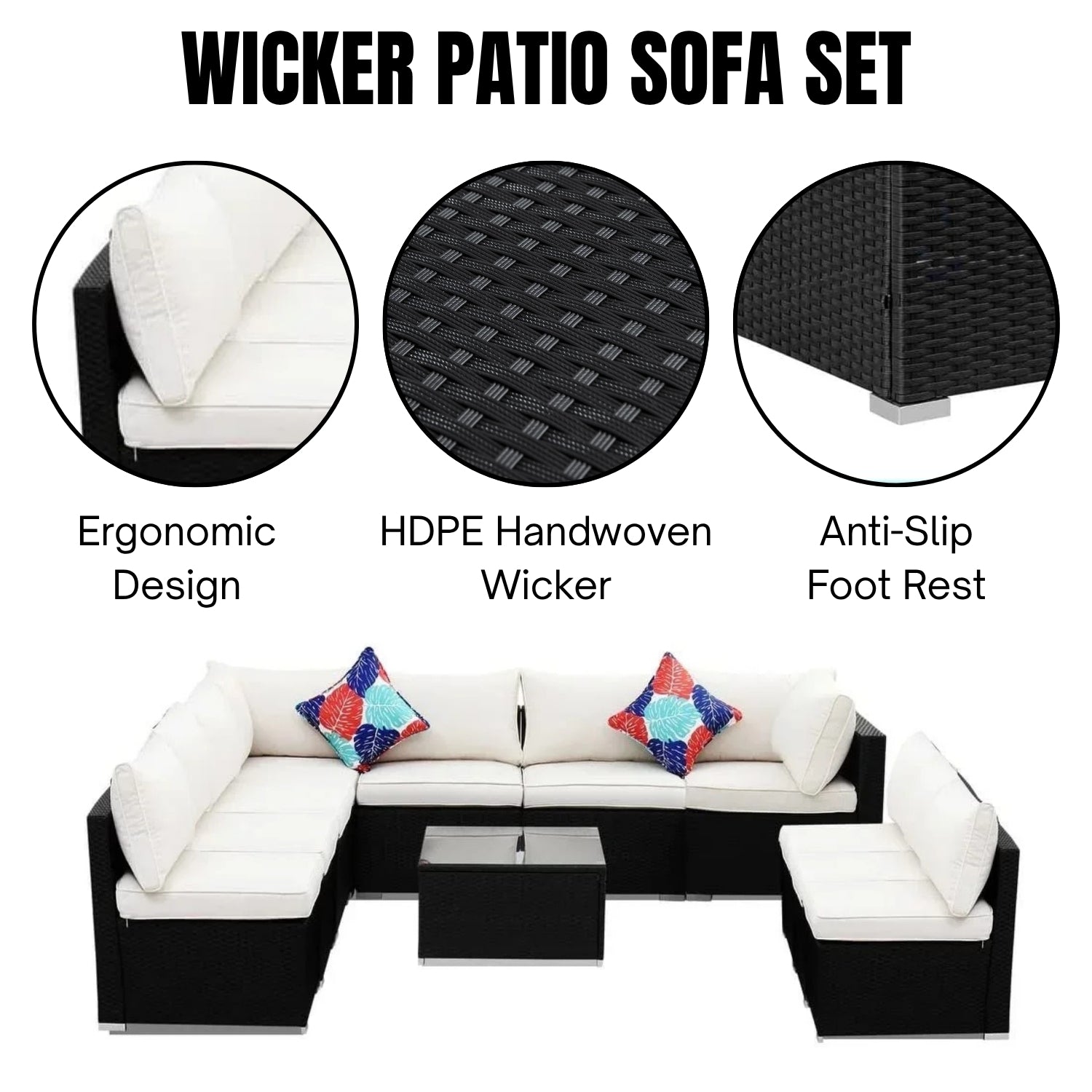 Outdoor Garden Conversation Sofa Set (Black/Off-White)