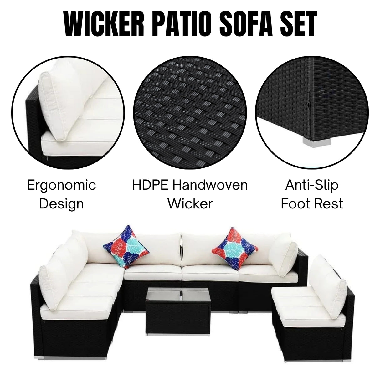 Outdoor Garden Conversation Sofa Set (Black/Off-White)