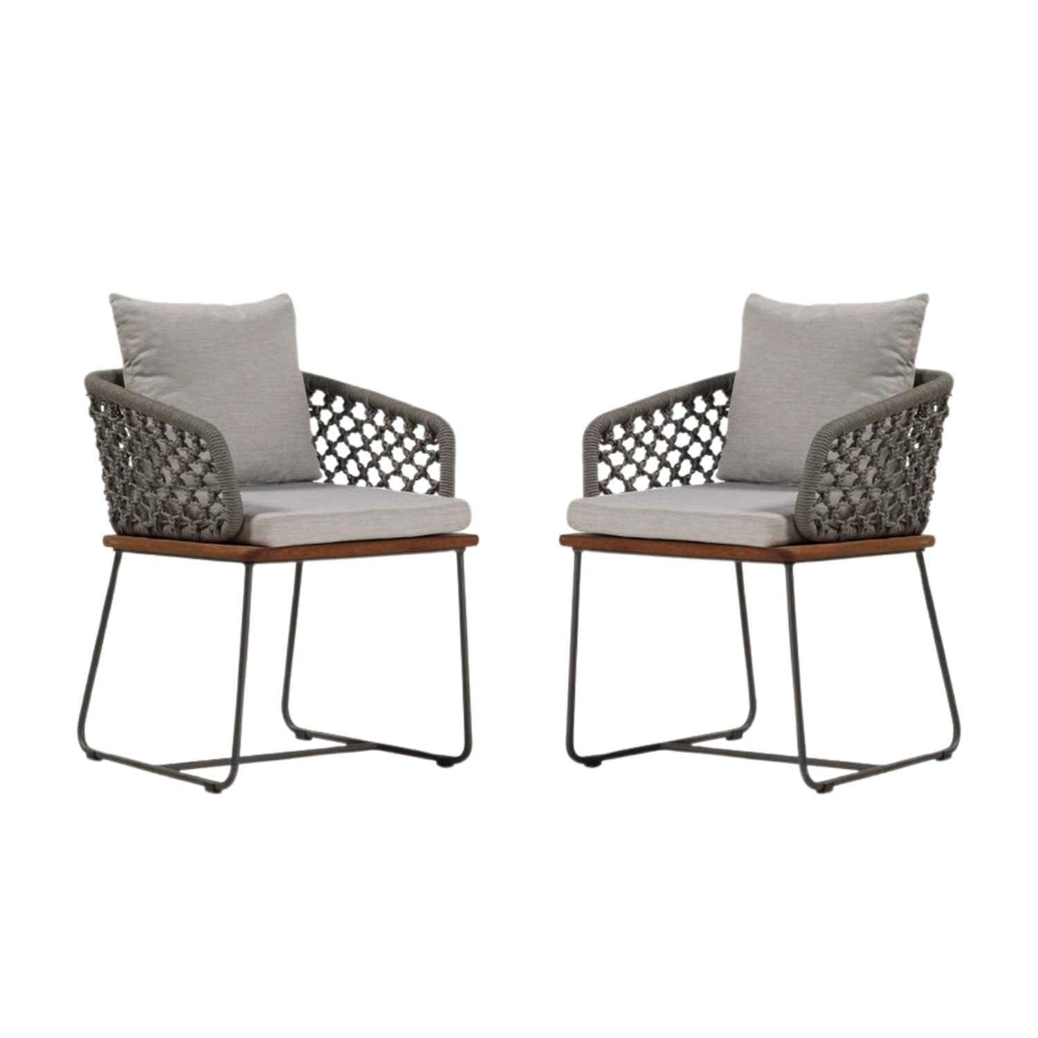 Outdoor Rope 2-Piece Patio Chairs With Wooden Base