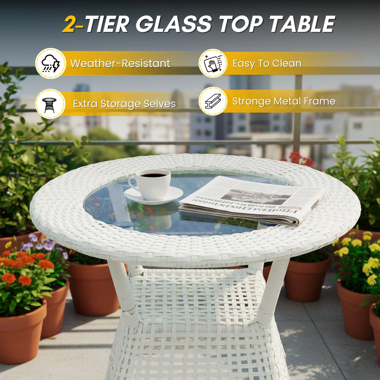 3-Piece Outdoor Rattan Wicker Patio Bistro Set
