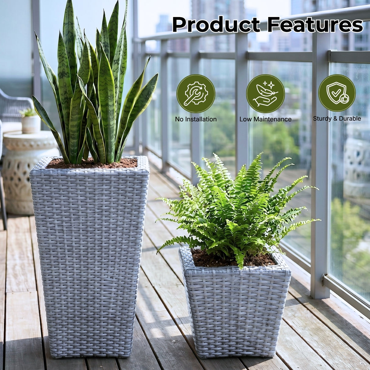 Tall Tapered Set of 6 Outdoor Wicker Planter (Silver Grey)