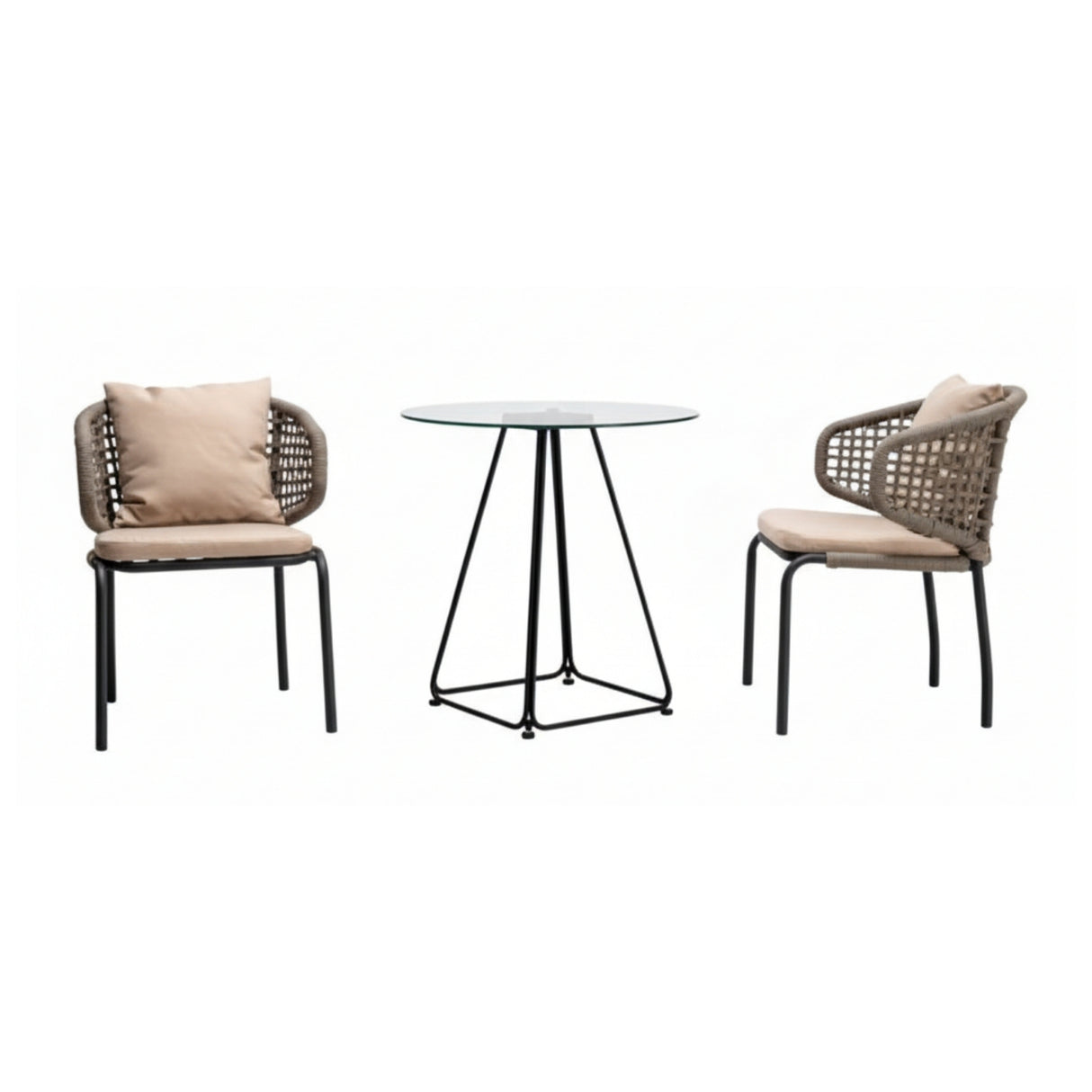 3-Piece Outdoor Rope Conversation Set (Beige & Cream)