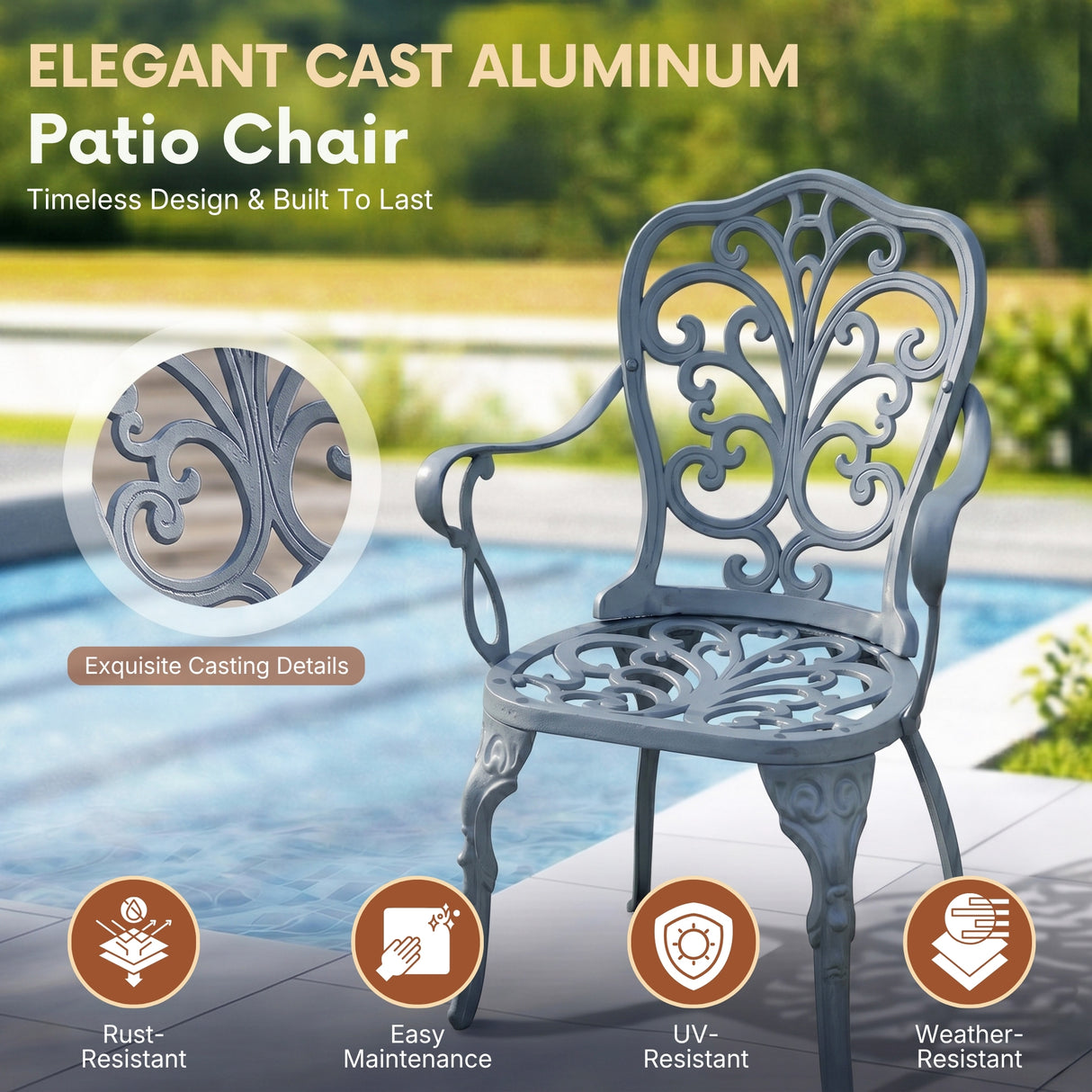 Outdoor Cast Aluminum 5-Piece Patio Conversation Set (Grey)