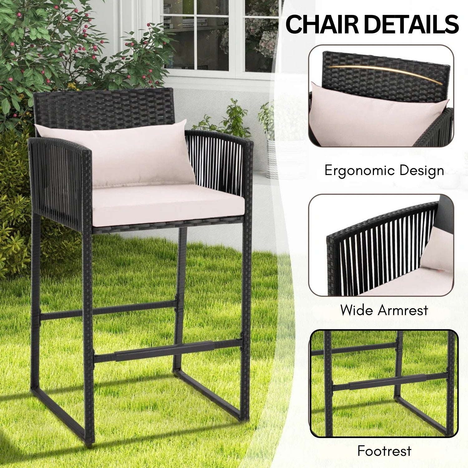 Outdoor Rattan Wicker Bar Set With 2-Tier Table