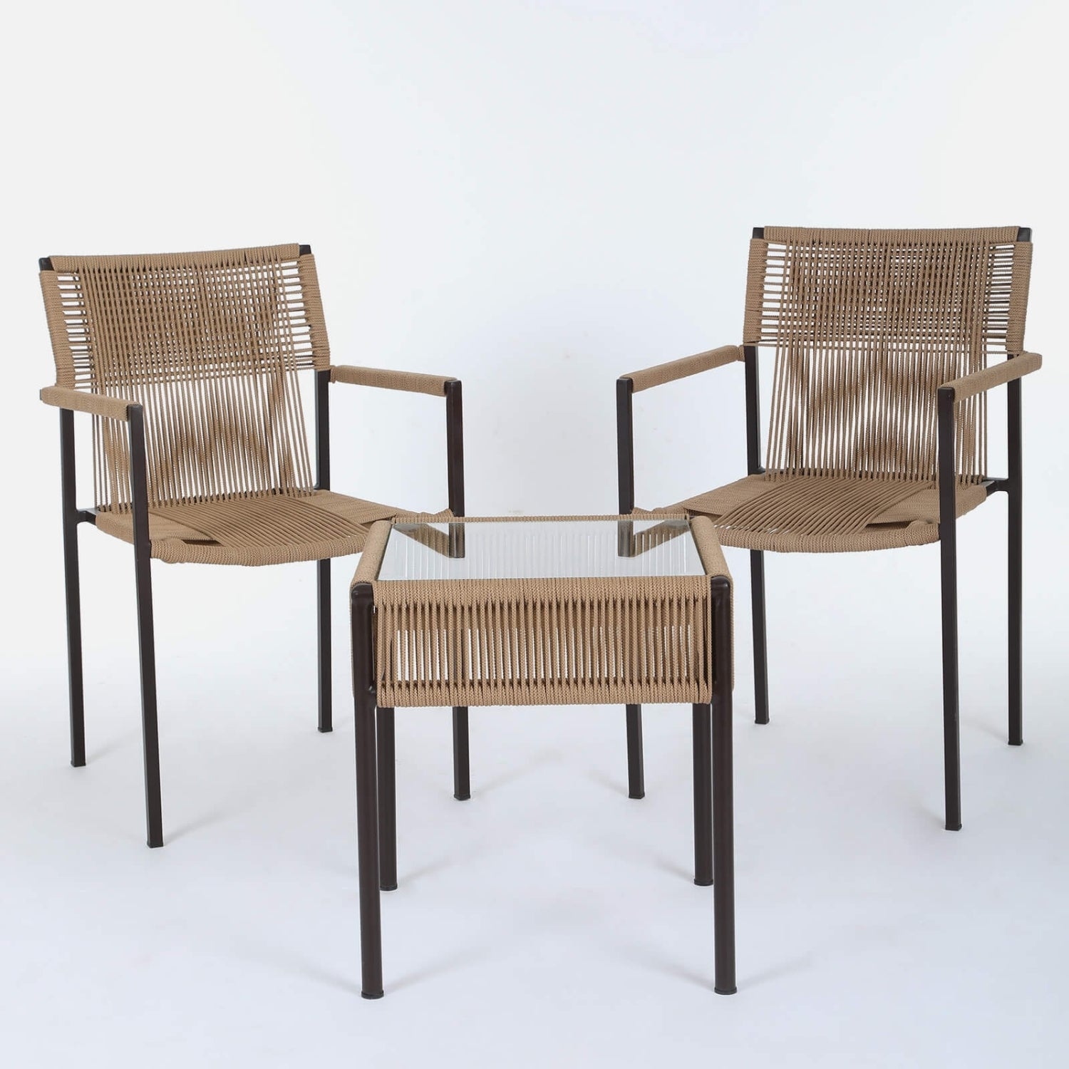 Outdoor Rope 3-Piece Patio Set (Beige)