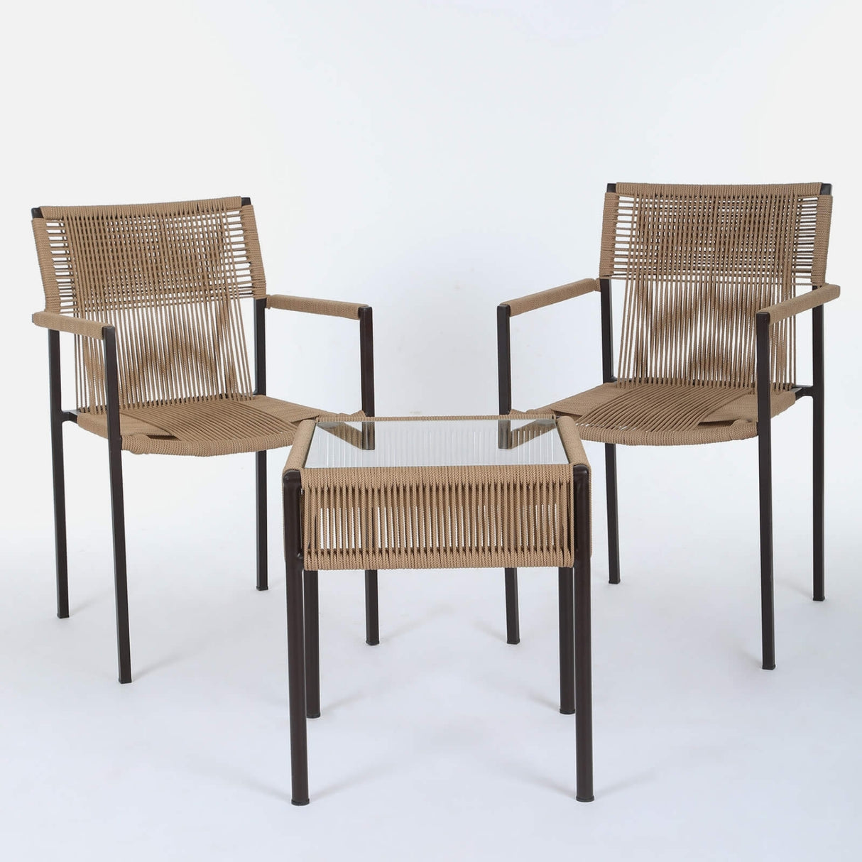 Outdoor Rope 3-Piece Patio Set (Beige)