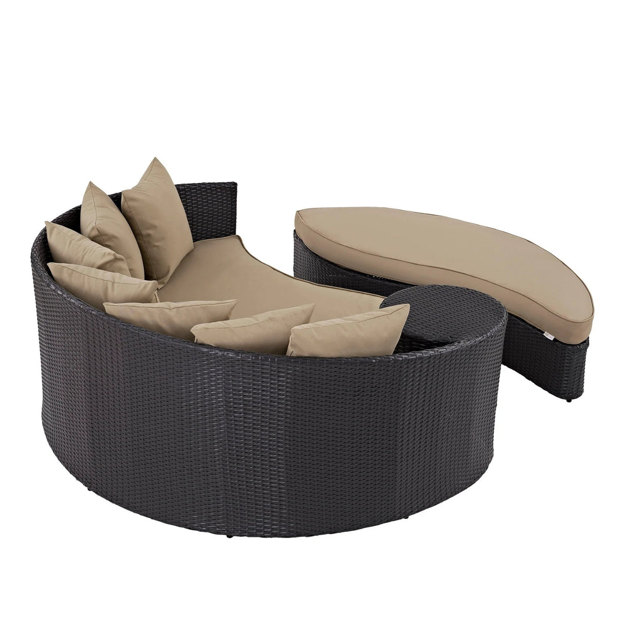 Outdoor Rattan Wicker Daybed (Dark Brown & Beige)